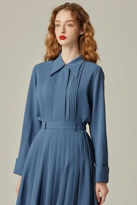 Wonderful World ブロードピンタック遣い長袖ブラウス・ブルーグレー フランス語は話せますか？》ピンタックブラウス-Gray Blue – Tnewties