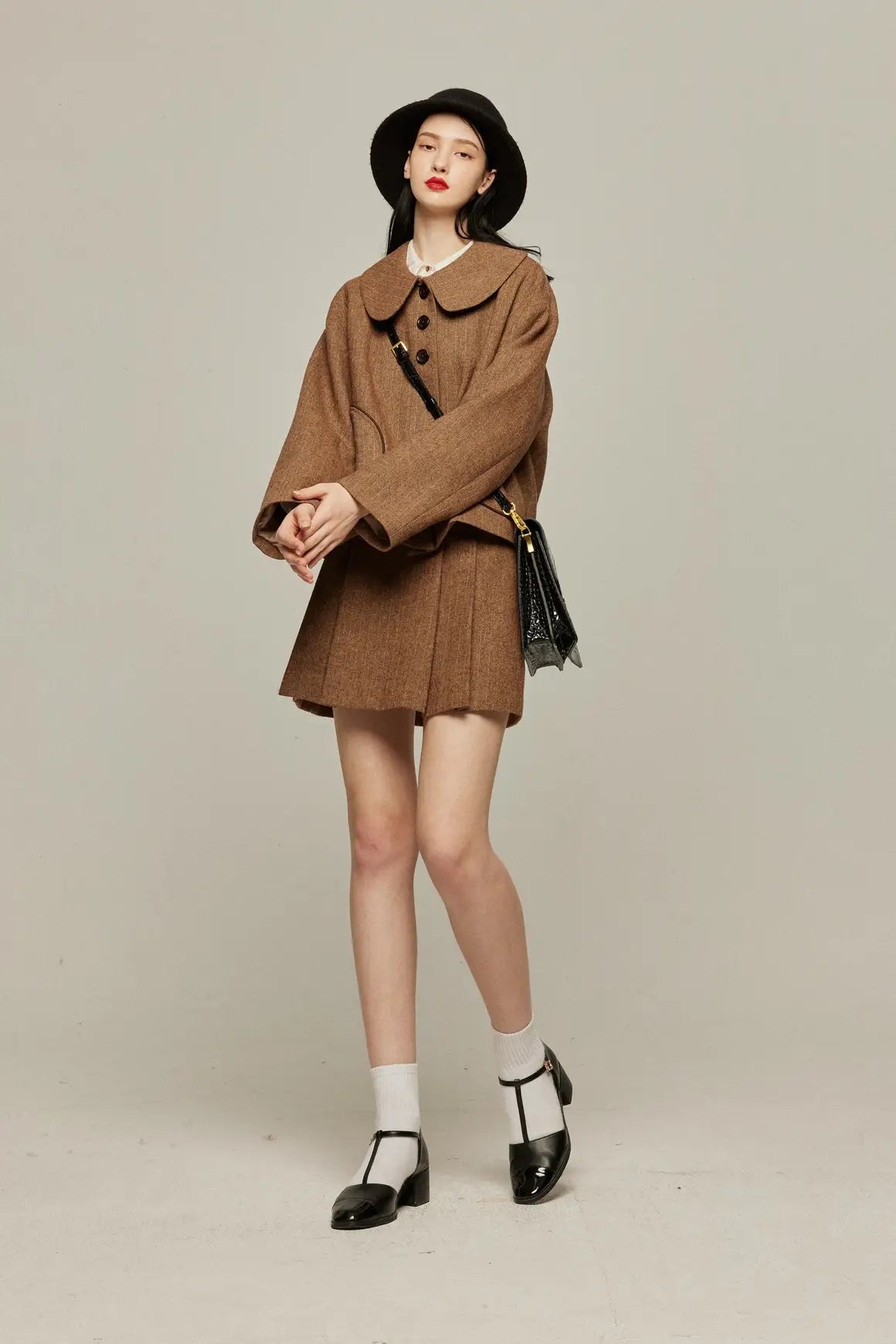 袋いっぱい松ぼっくりを拾った》2wayウールブレンドジャケット-Brown 