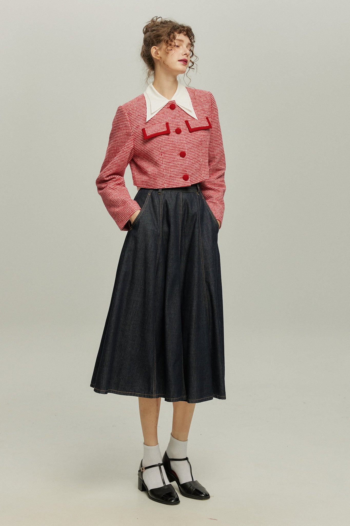 《ペイントパーティー》チェックパターンジャケット-Red