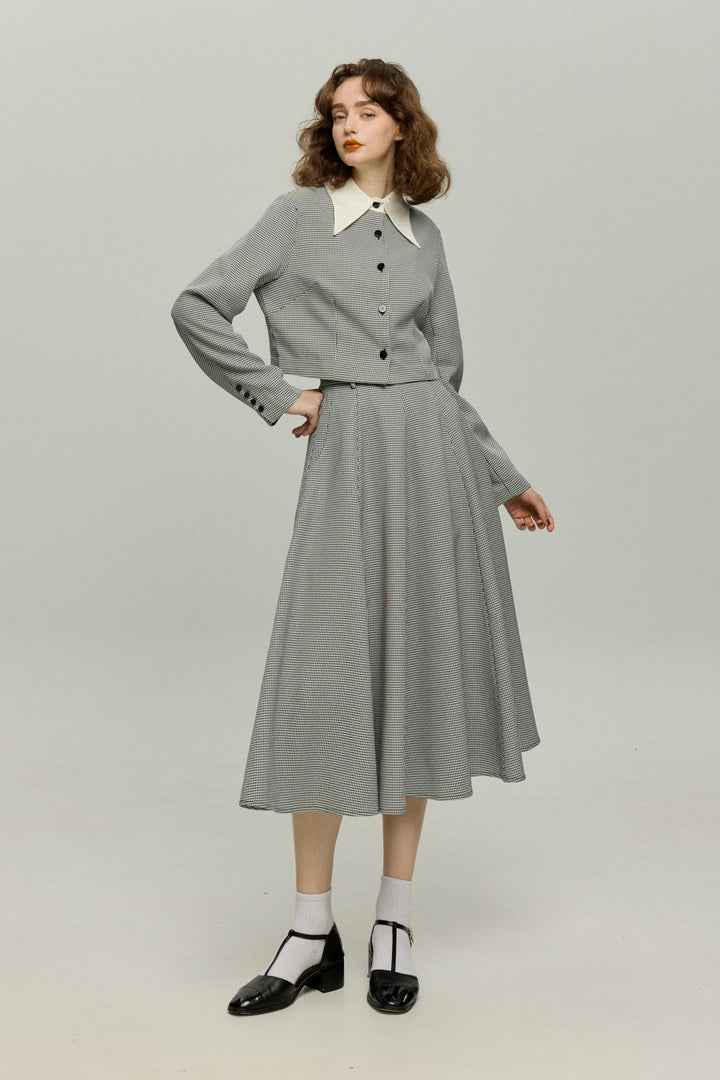《つい一口食べちゃいました》ハイウエストサーキュラースカート-Houndstooth check