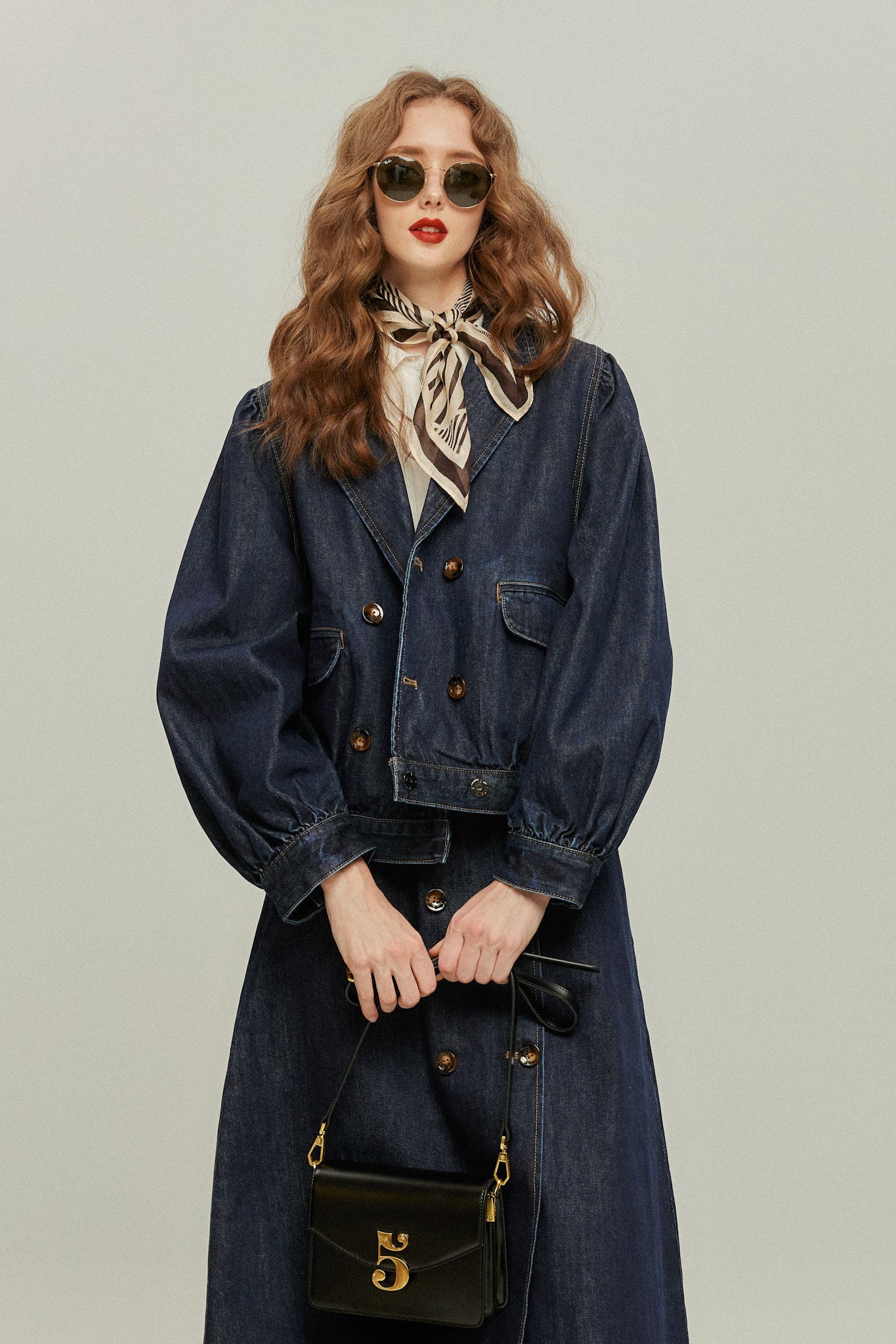 何階に行きますか？》ダブルブレストデニムスカート-Navy – Tnewties