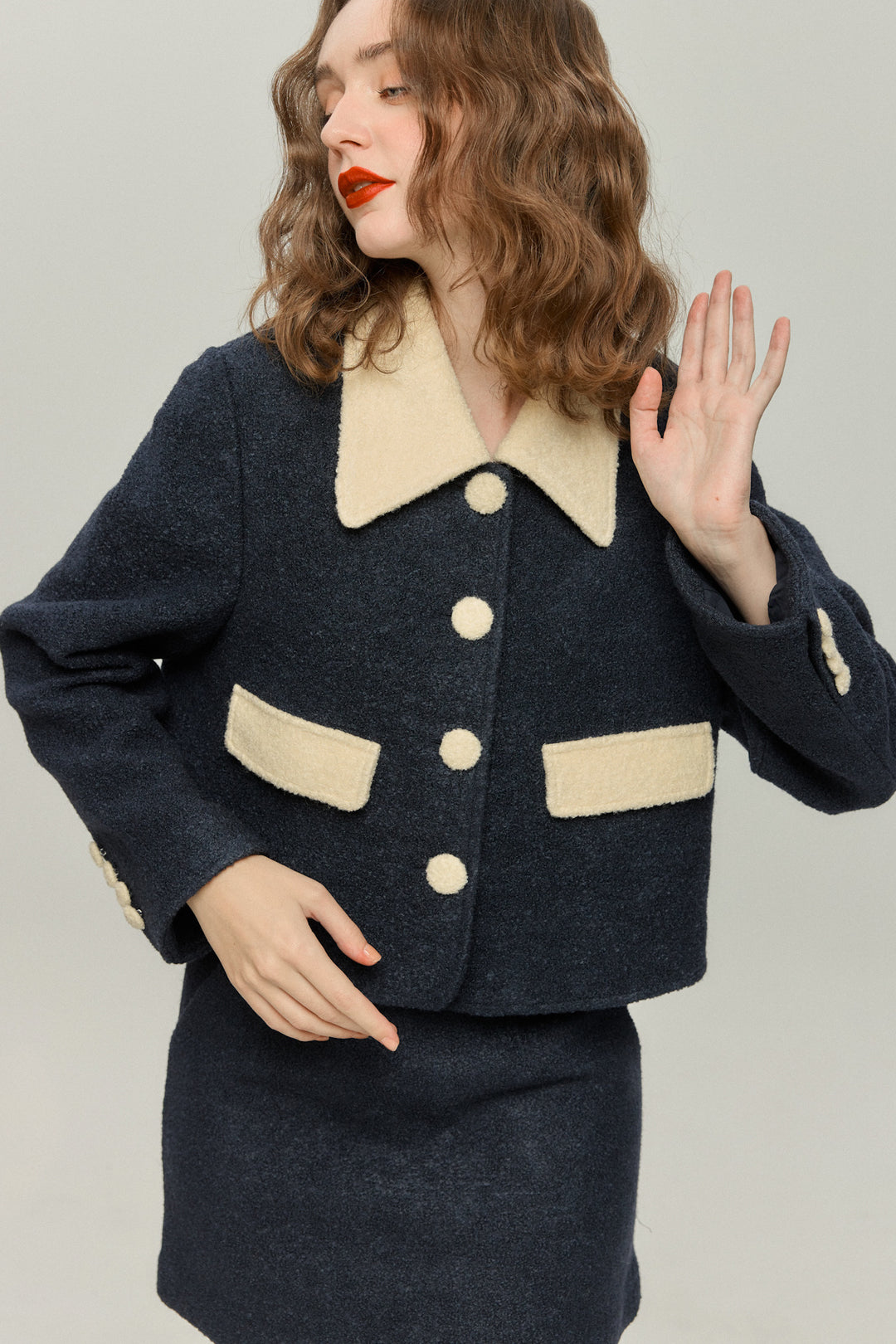 《ネイルサロンを予約しました》ハイウエストAラインスカート-Navy