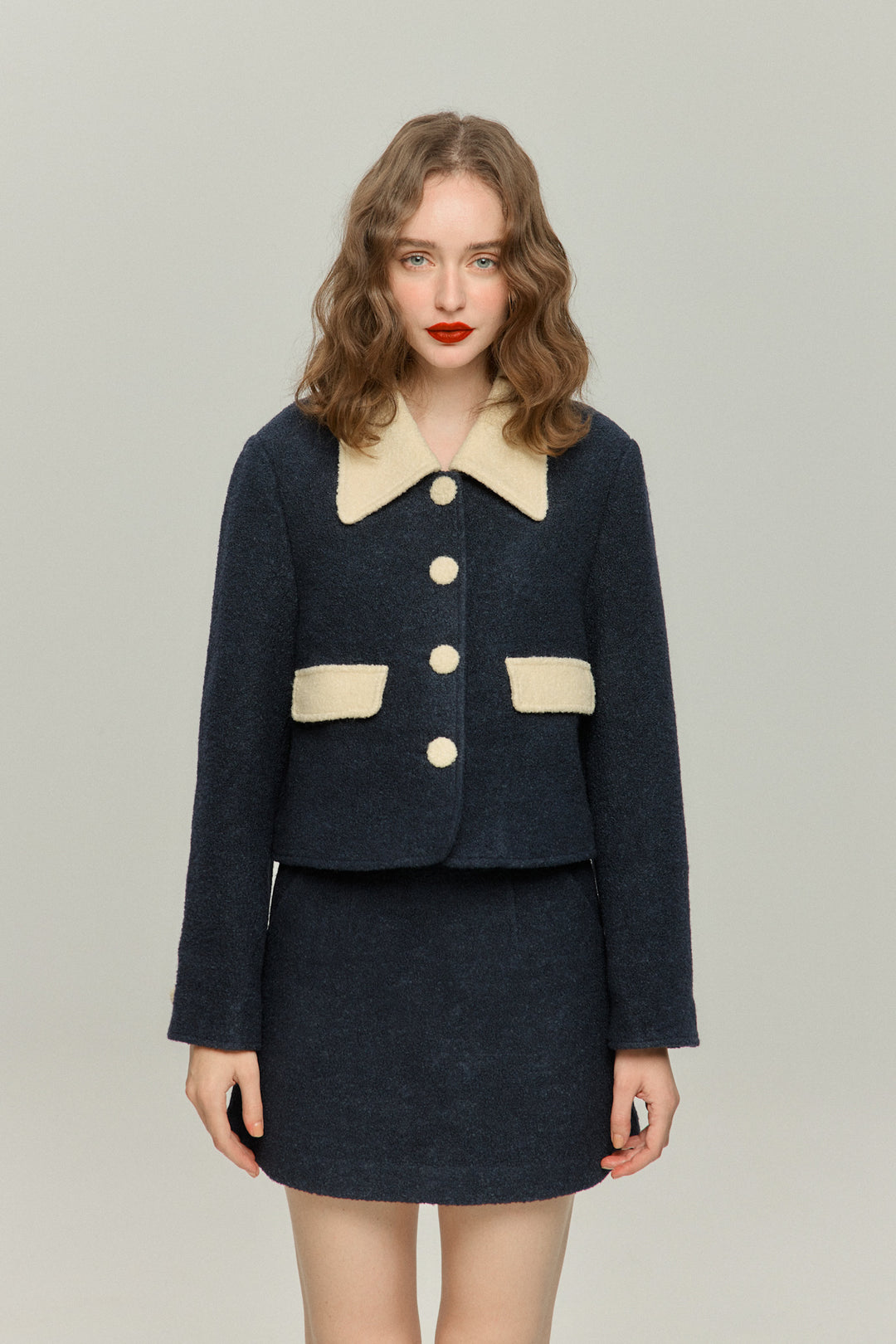 《ネイルサロンを予約しました》ハイウエストAラインスカート-Navy