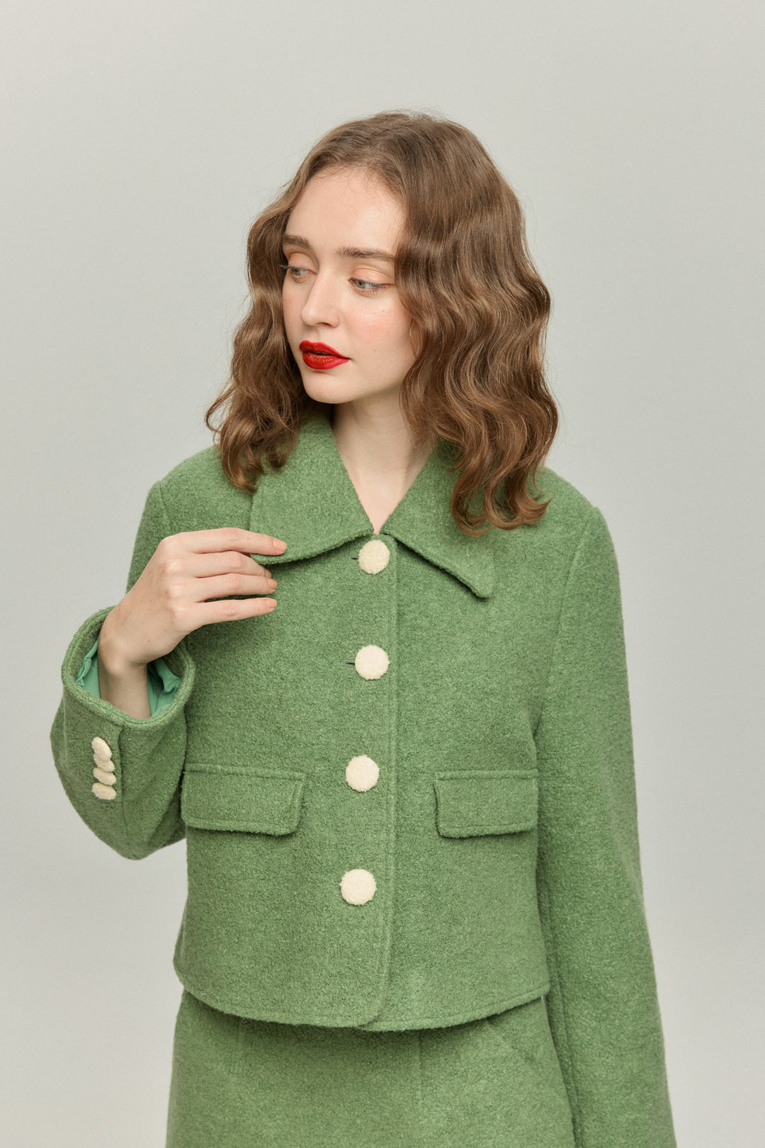 《ネイルサロンを予約しました》ハイウエストAラインスカート-Green