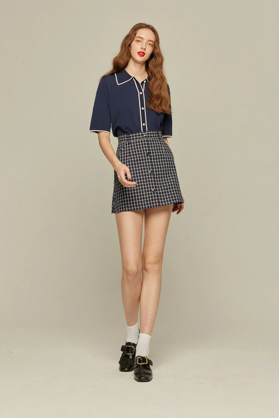 《Last piece of puzzle》High waist checkered skirt