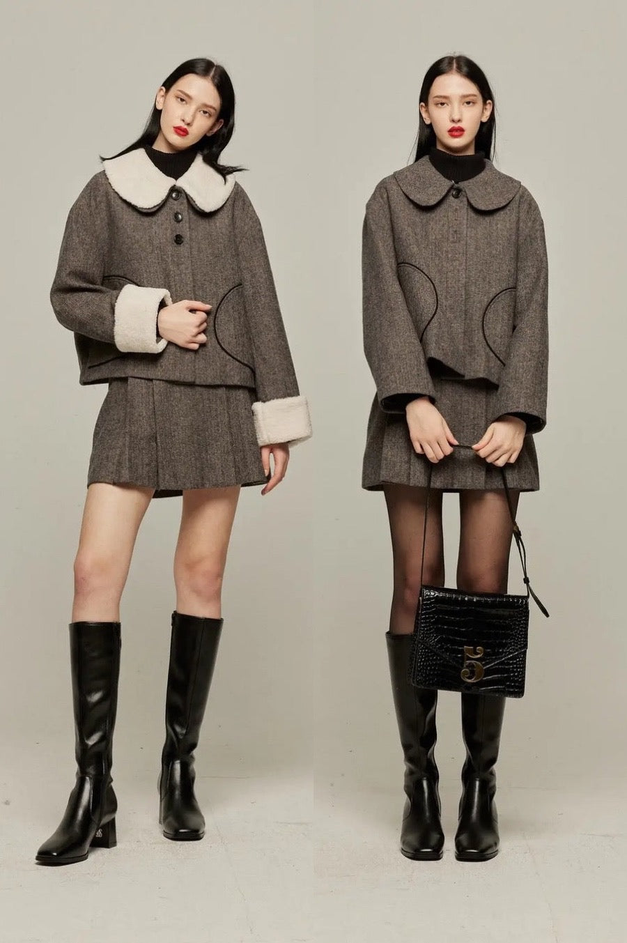 《I picked up a bag full of pine cones》 2way wool blend jacket - Gray