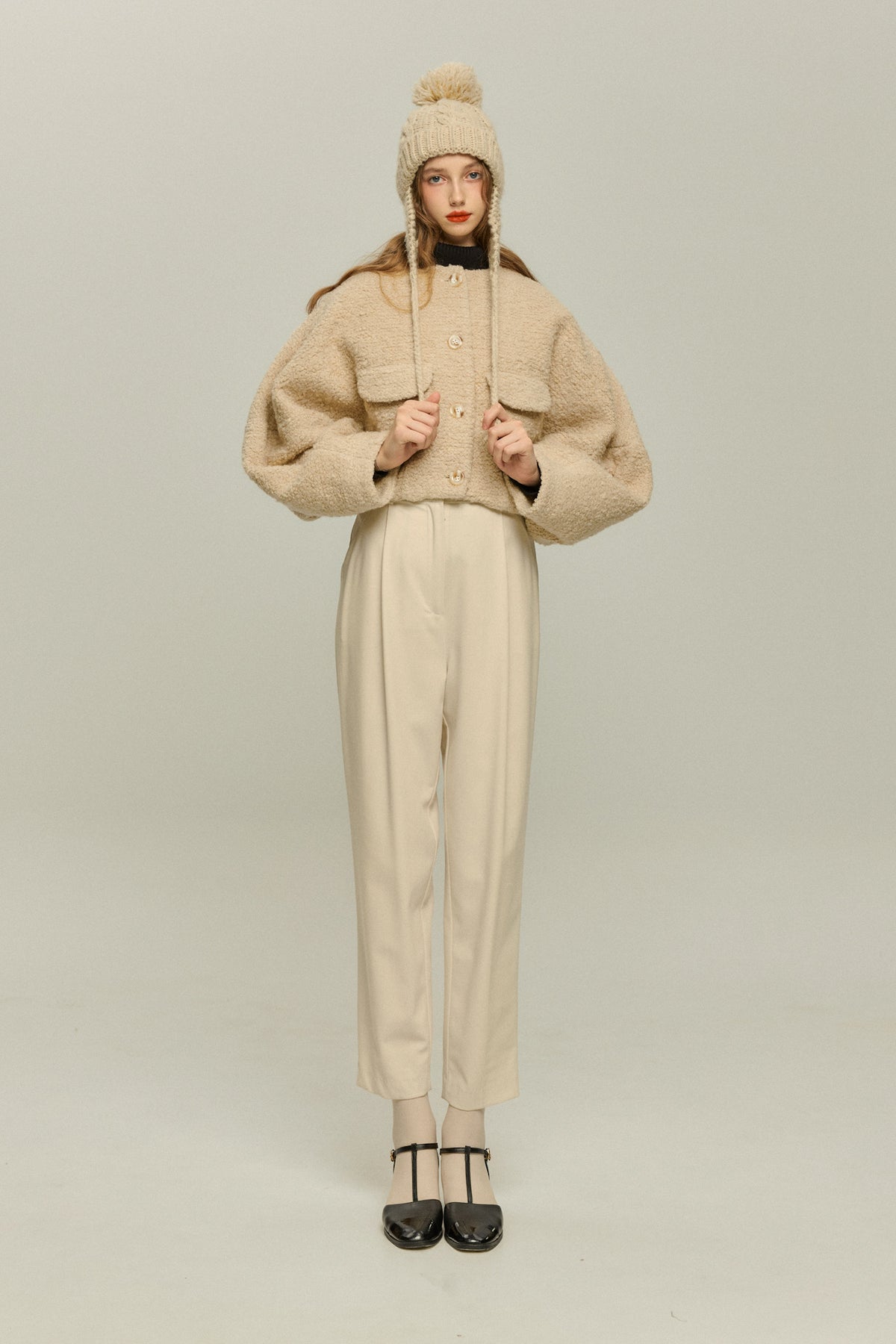 《I added the eyes, nose and mouth》 Dolman sleeve jacket - Beige