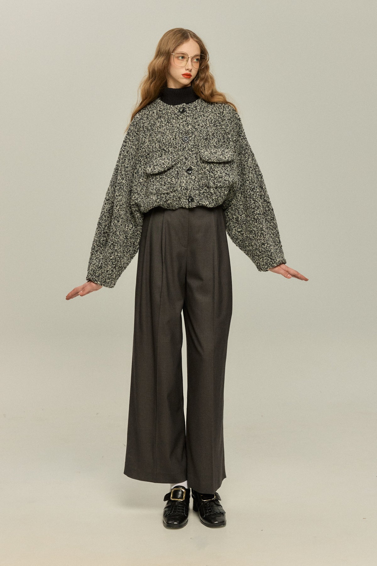 《I added the eyes, nose and mouth》 Dolman sleeve jacket - Black