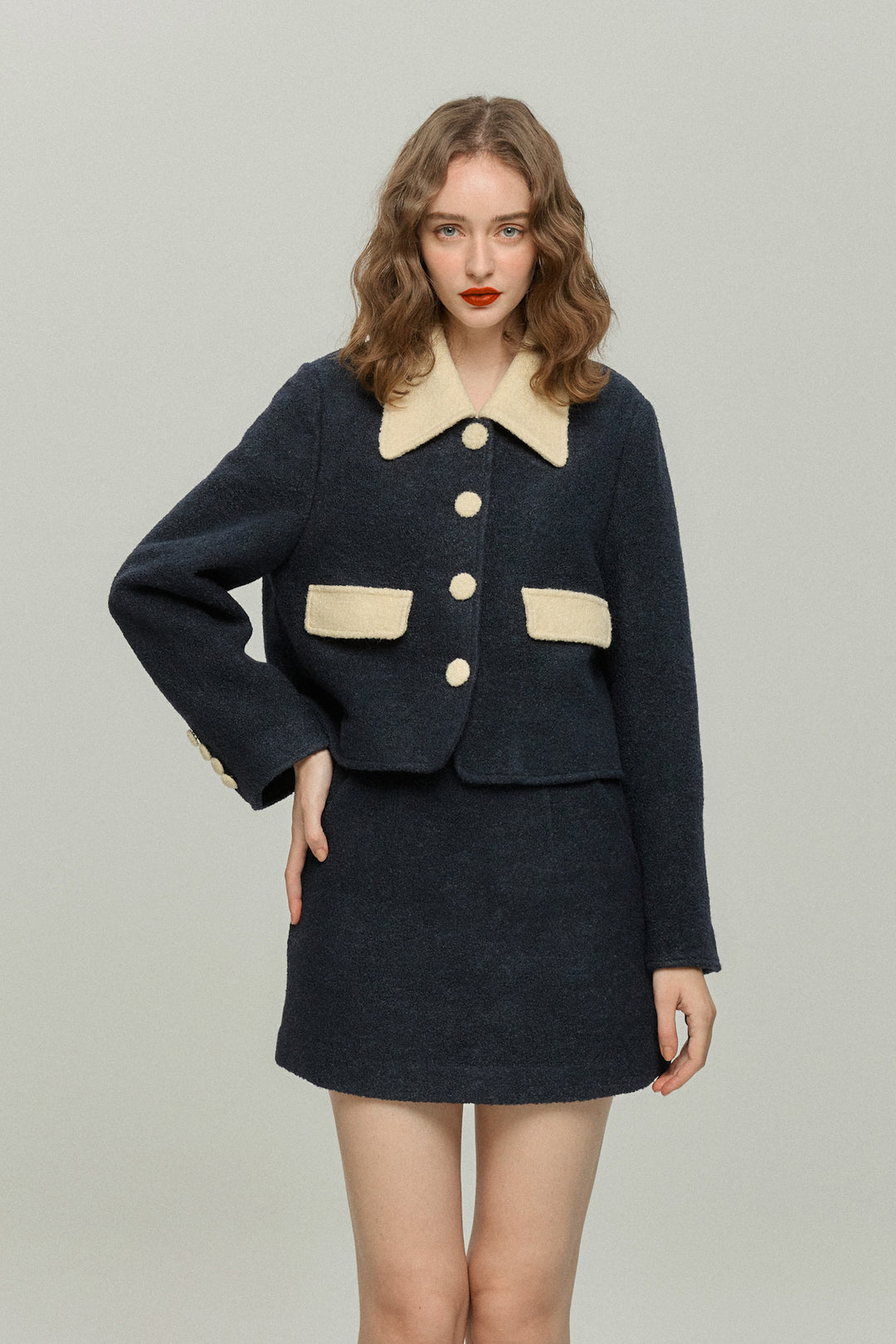 《ネイルサロンを予約しました》ハイウエストAラインスカート-Navy