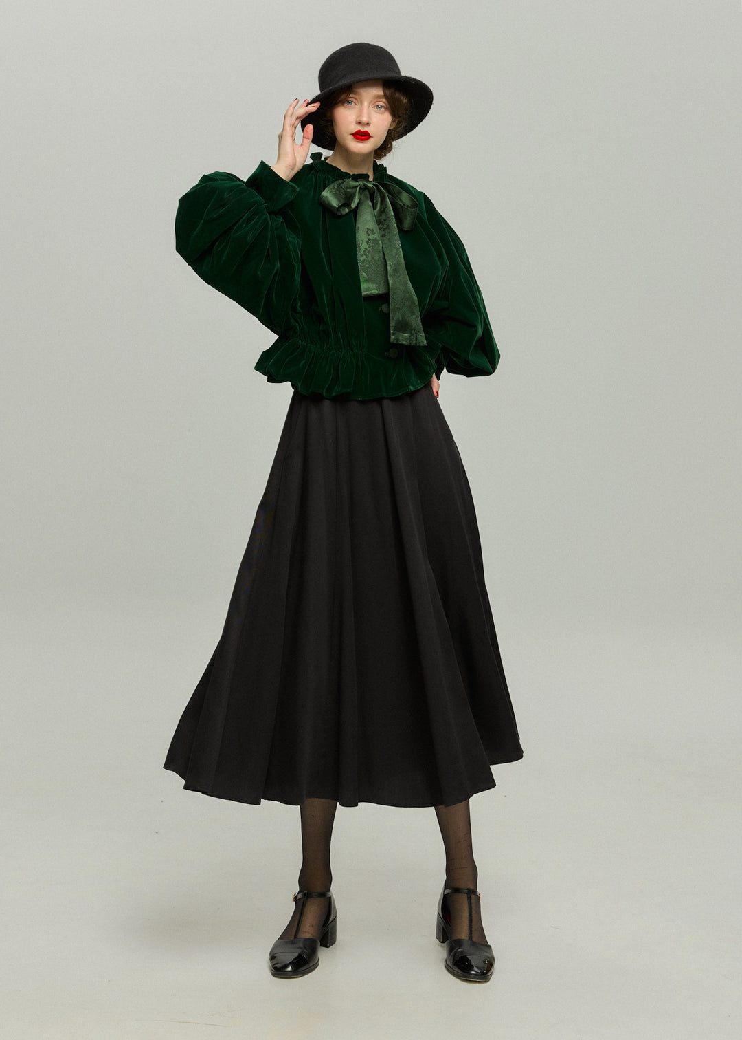 《アルファベット順に並べる》バルーンスリーブリボントップス-Green