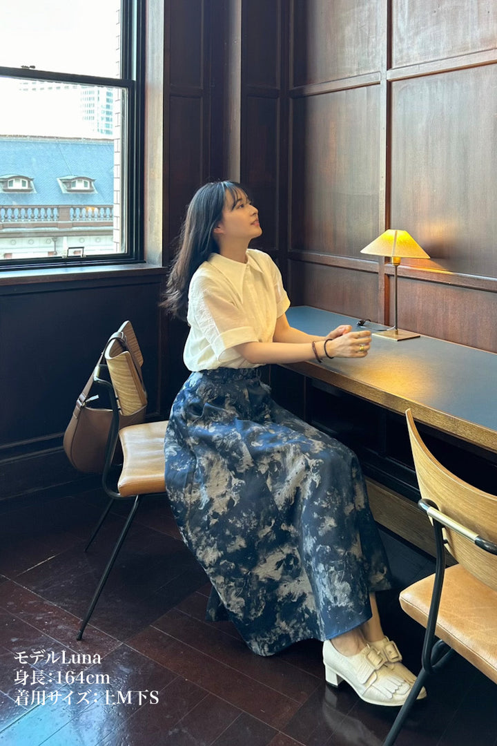 《まずは目隠しをしよう》シノワズリジャガードハイウエストスカート-Navy