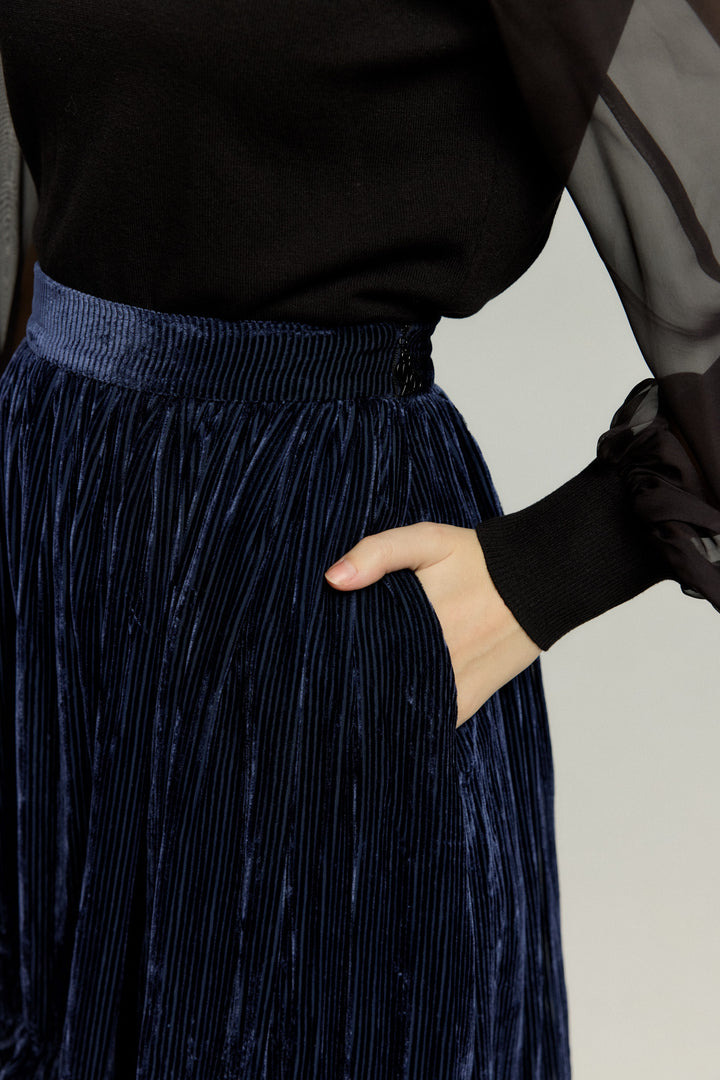 《お城を奪い返しちゃおう》ベルベットサーキュラースカート-Navy