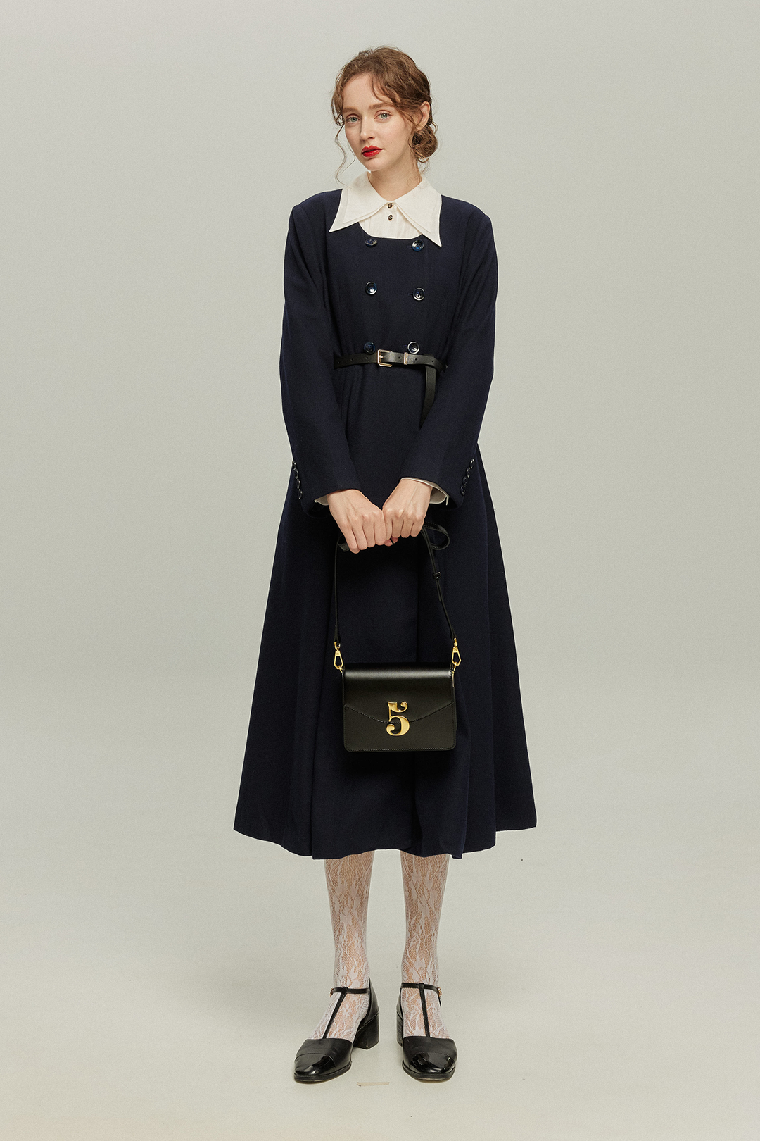 tnewties いつもカウンターに座る彼女 ウールドレスコート　ロング　S いつもカウンターに座る彼女》ダブルブレストウールブレンドドレス