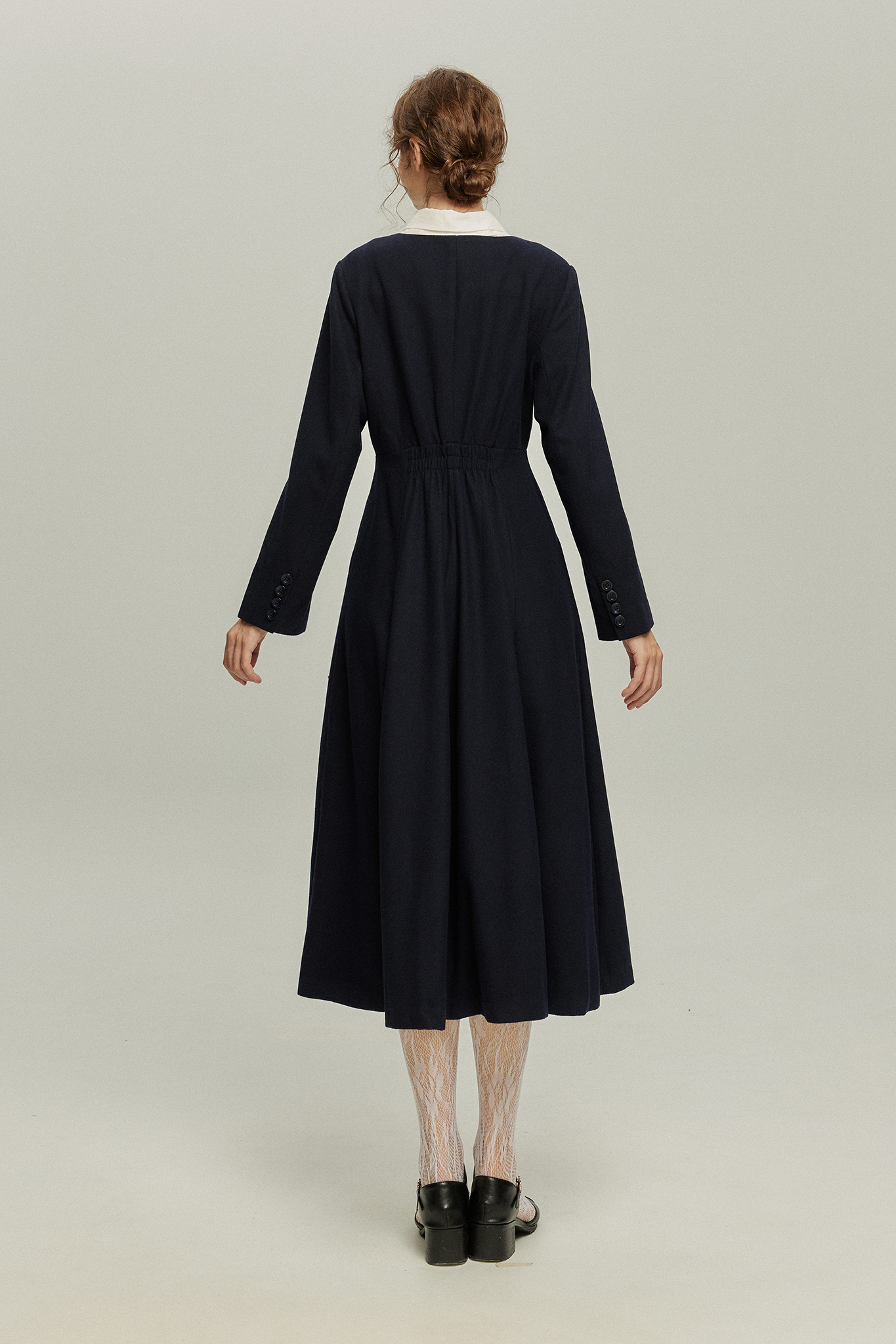 《いつもカウンターに座る彼女》ダブルブレストウールブレンドドレスコート-Navy