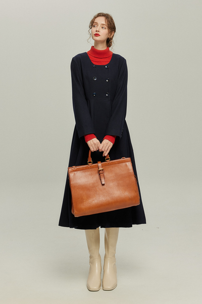 《いつもカウンターに座る彼女》ダブルブレストウールブレンドドレスコート-Navy