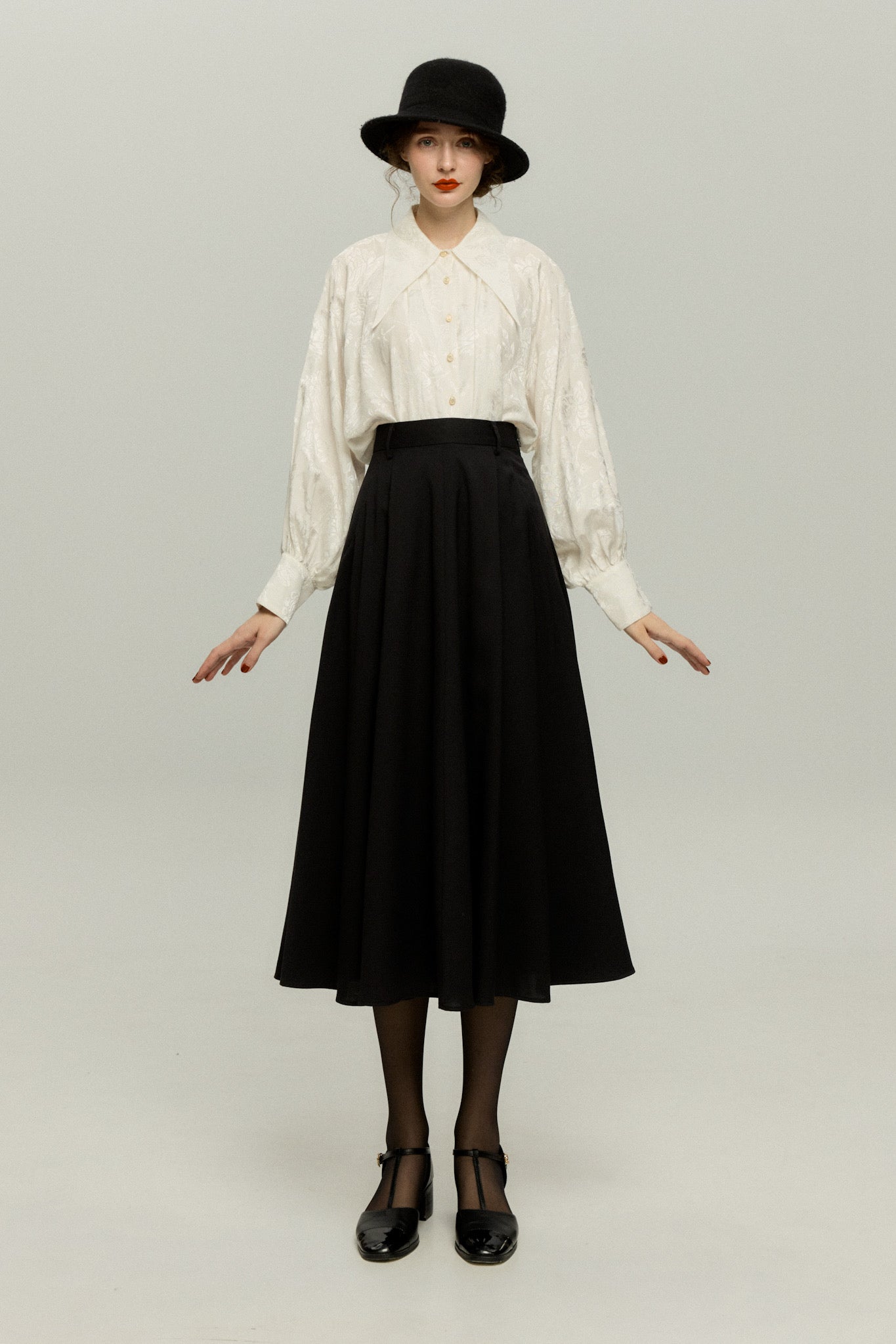 実はフォアグラ未体験》ハイウエストフレアスカート-Black – Tnewties