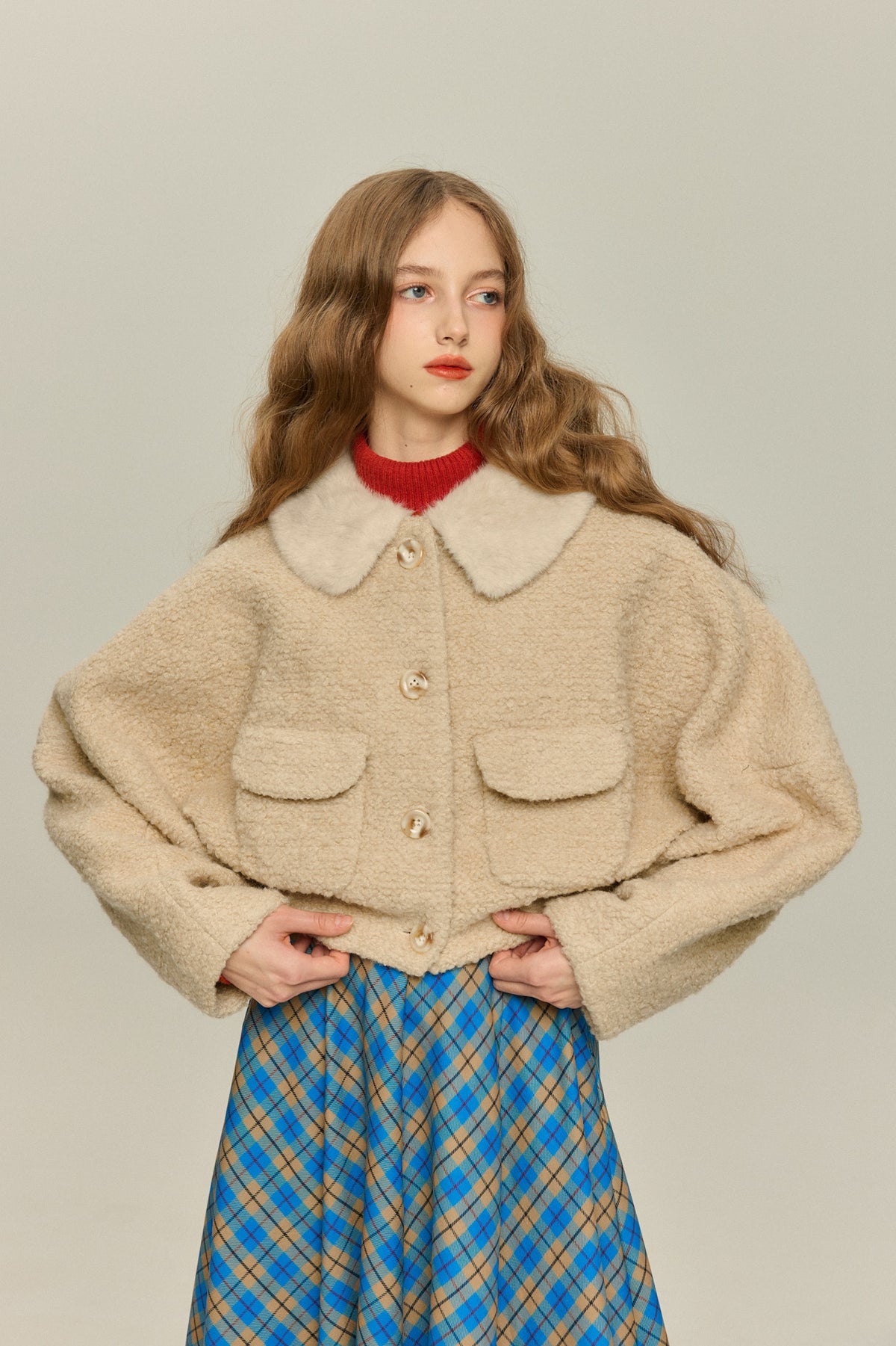 《I added the eyes, nose and mouth》 Dolman sleeve jacket - Beige