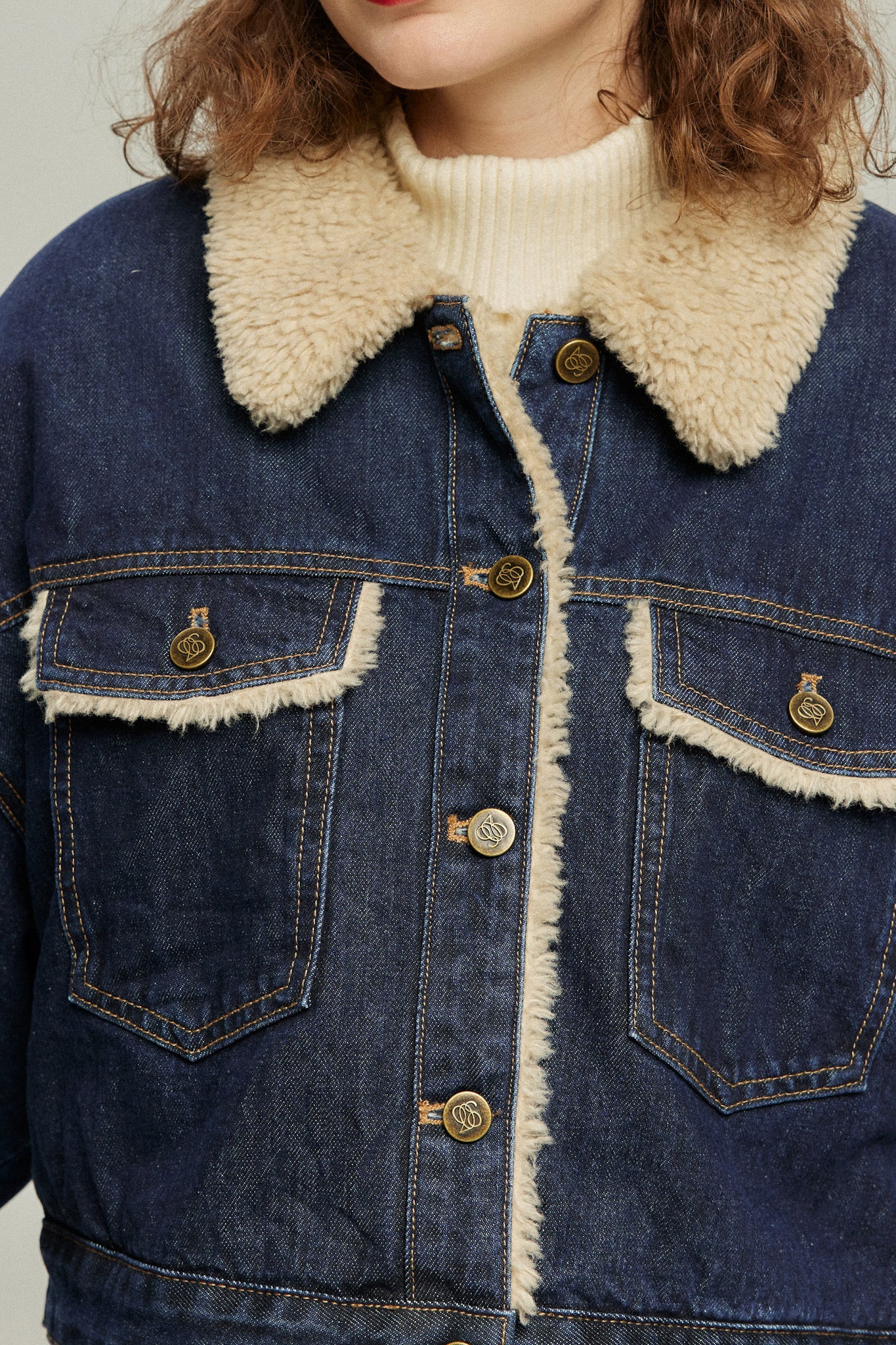 《犬のバルーンアート》ボアデニムジャケット-Navy