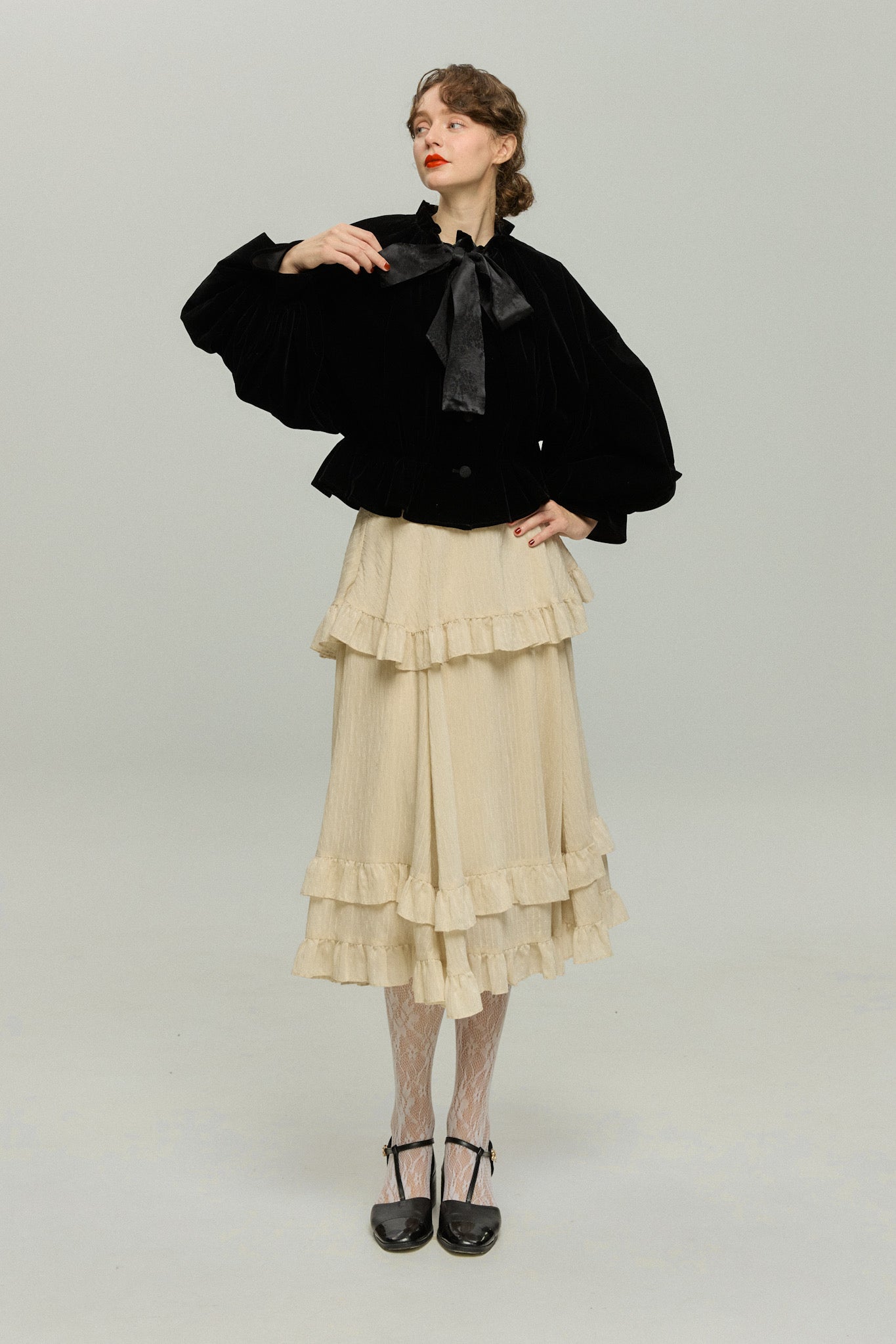 風*様 トゥエンティーズ スカート 月の呪文を唱えて》レイヤードフリルスカート-Ivory – Tnewties