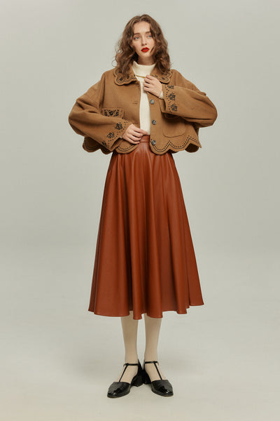 《蝶々になってしまった》スカラップデザインコート-Brown