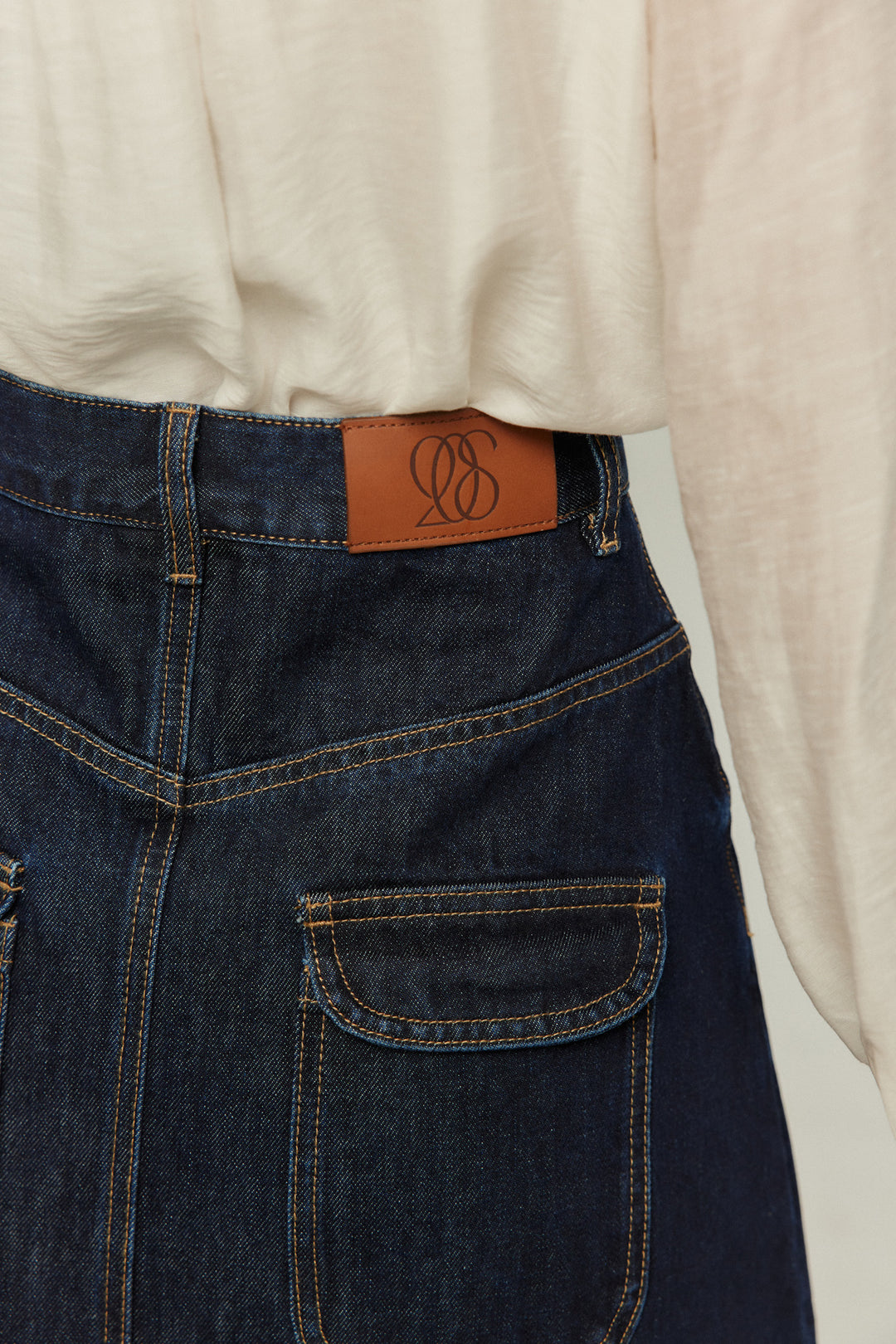 《何階に行きますか？》ダブルブレストデニムスカート-Navy