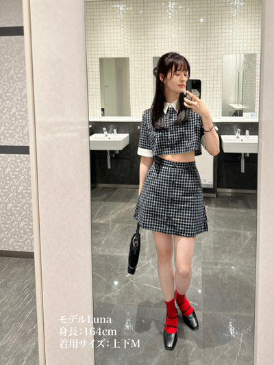 《Last piece of puzzle》High waist checkered skirt