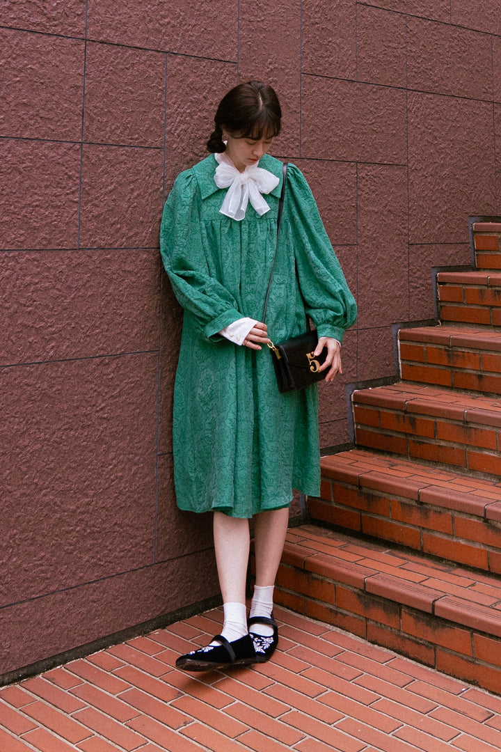 《冷めたフライドポテトが好き》バルーンスリーブドレスコート-Green