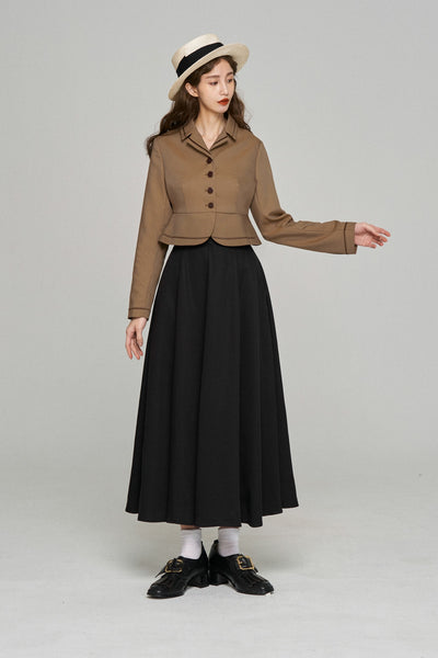 《うちで晩御飯食べていきなよ》ペプラムジャケット-Brown