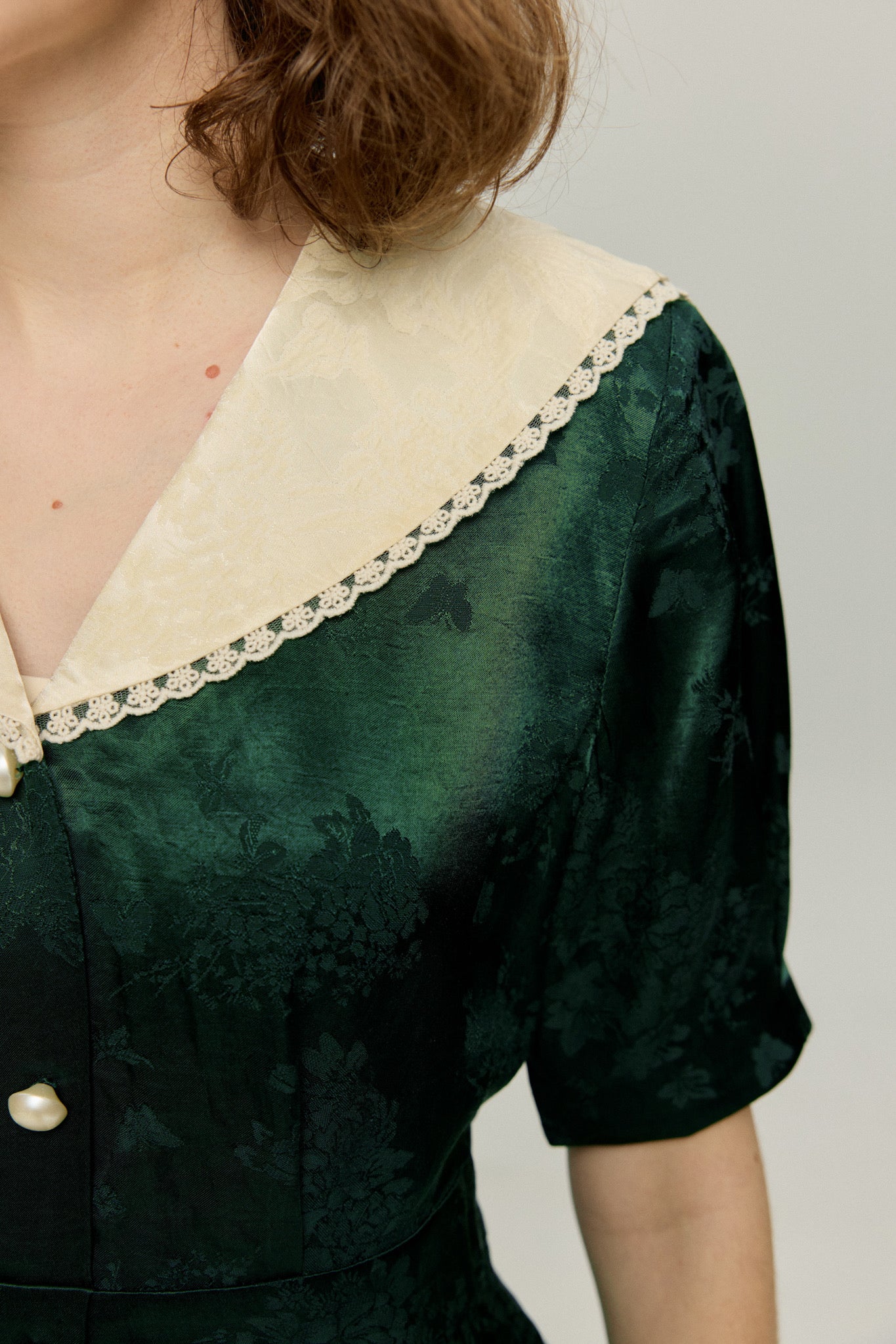 一籠の包子は何個？》レーストリムジャガードワンピース-Green – Tnewties