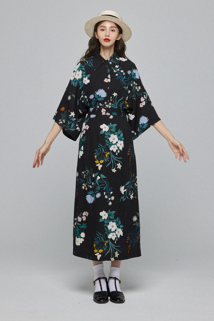 《金魚すくい一回100円》ハイウエストペンシルスカート-Black