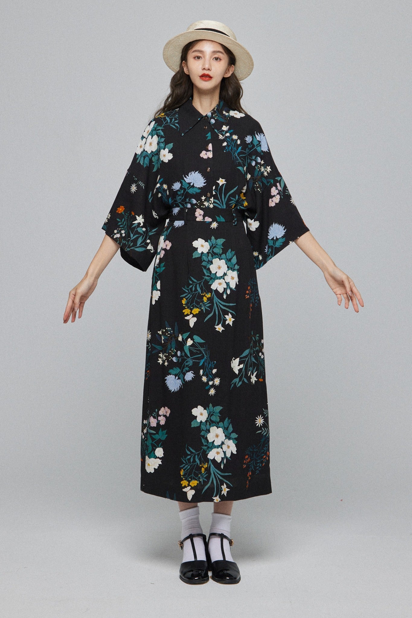 《金魚すくい一回100円》ハイウエストペンシルスカート-Black
