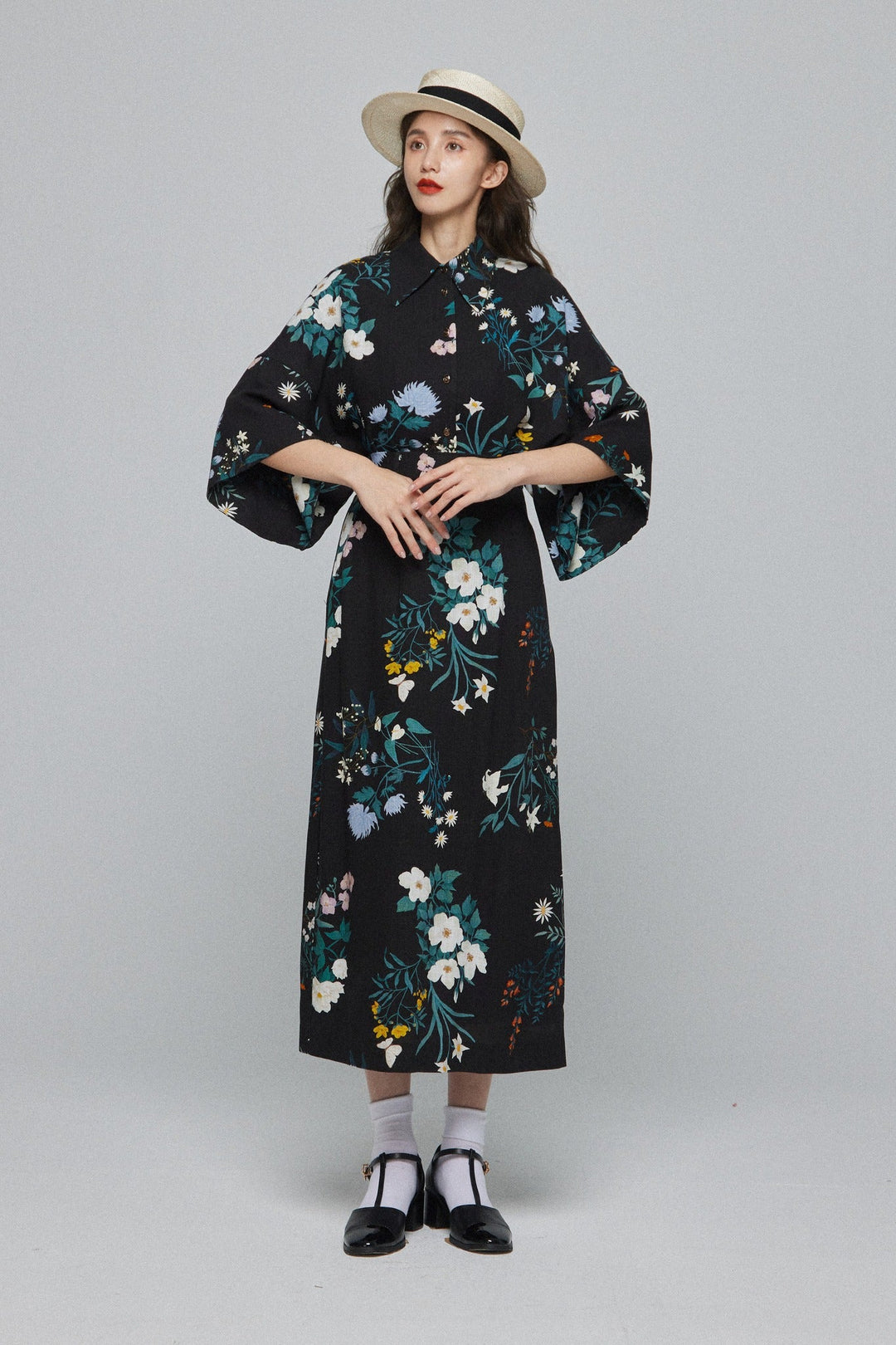 《金魚すくい一回100円》ハイウエストペンシルスカート-Black