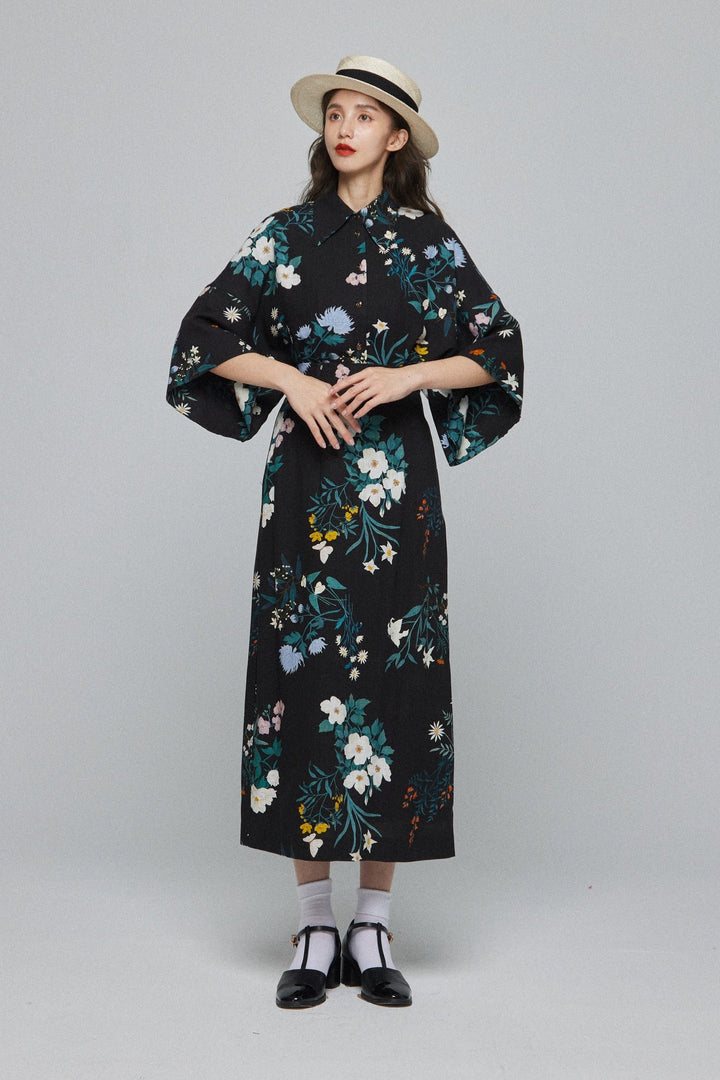 《金魚すくい一回100円》ハイウエストペンシルスカート-Black