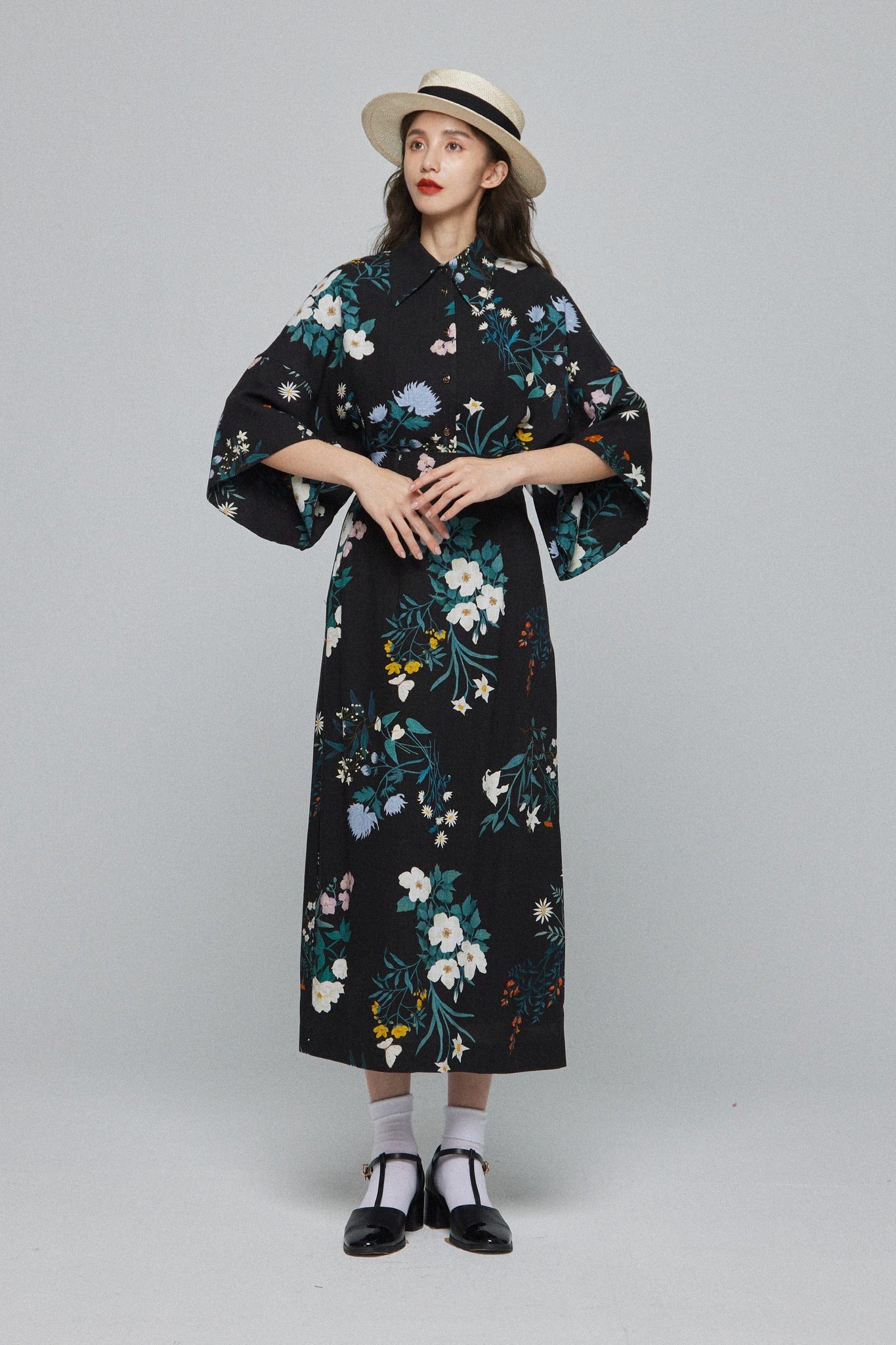 《金魚すくい一回100円》ハイウエストペンシルスカート-Black