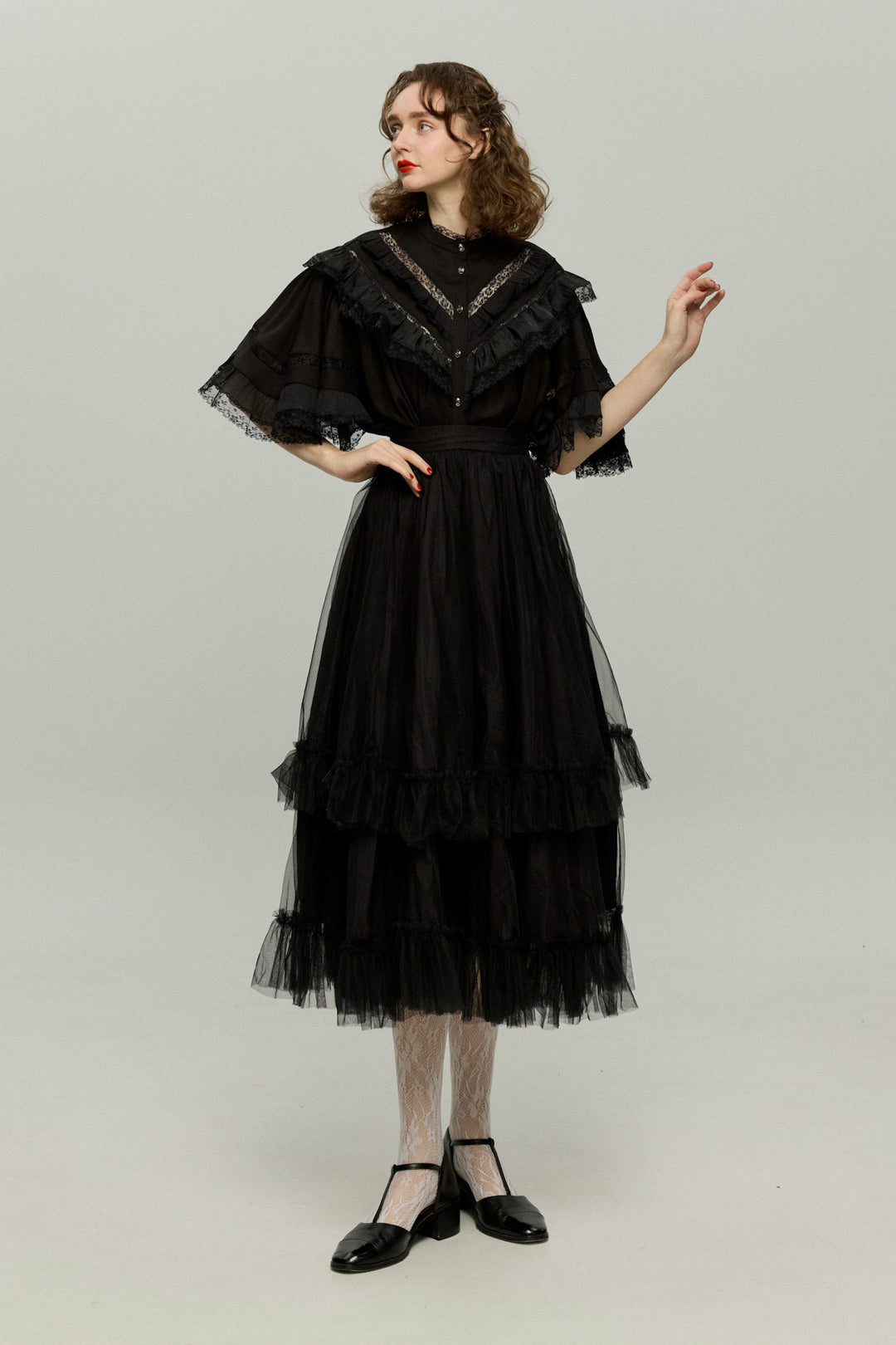 実は私300歳》チュールフリルハイウエストフレアスカート-Black – Tnewties