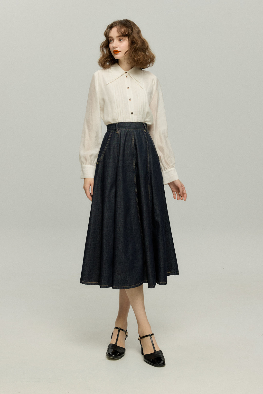 Tnewties ハイウエストデニムスカート ネイビー もうひとつのダイアリー》デニムスカート-Navy – Tnewties