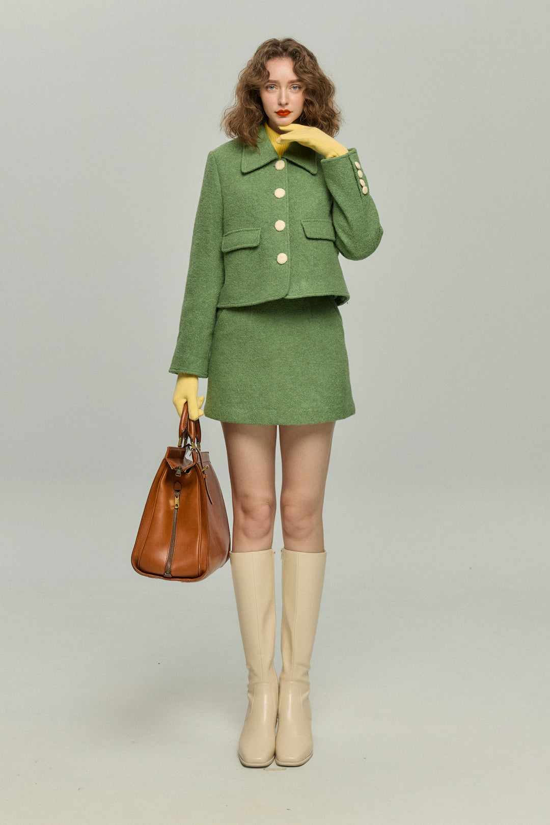 《ネイルサロンを予約しました》ハイウエストAラインスカート-Green