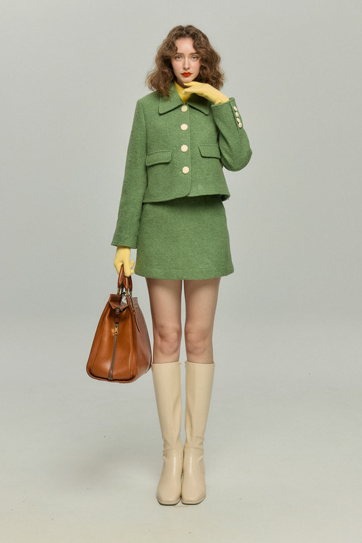 《ネイルサロンを予約しました》ハイウエストAラインスカート-Green