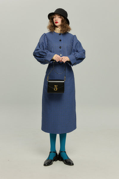 《缶切りが行方不明》ハイウエストチェックスカート-Blue