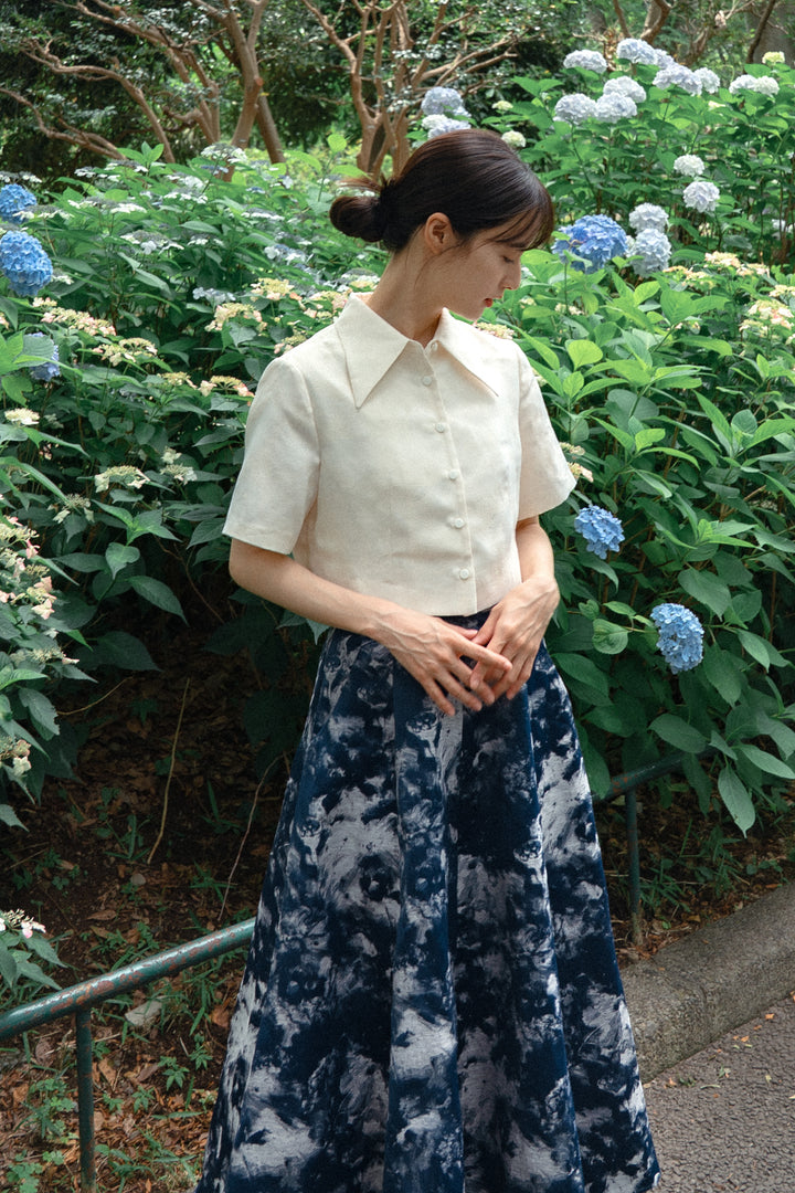 《まずは目隠しをしよう》シノワズリハーフスリーブトップス-White
