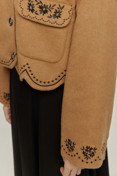 《蝶々になってしまった》スカラップデザインコート-Brown