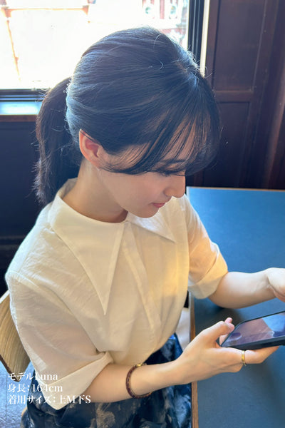 《ポテトチップスを食べ過ぎた》ポインテッドカラーロールアップシャツ-Ivory