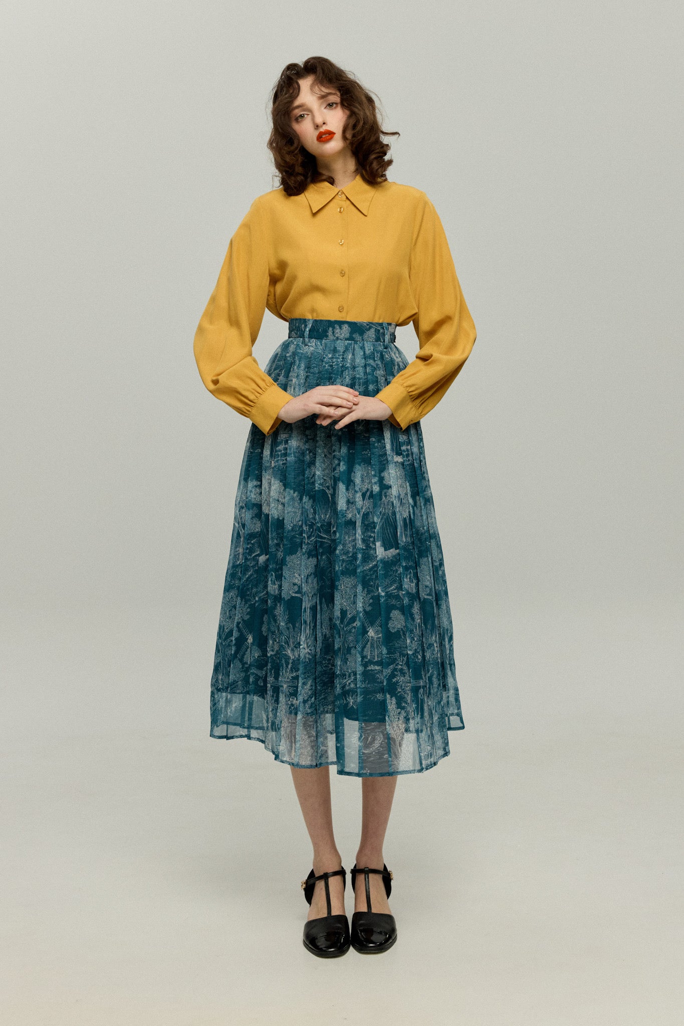 これは非売品です。》ハイウエストプリーツスカート-Green – Tnewties