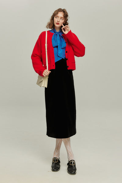 《ソファーにワックスする日》バルーンスリーブリボンタイトップス-Blue