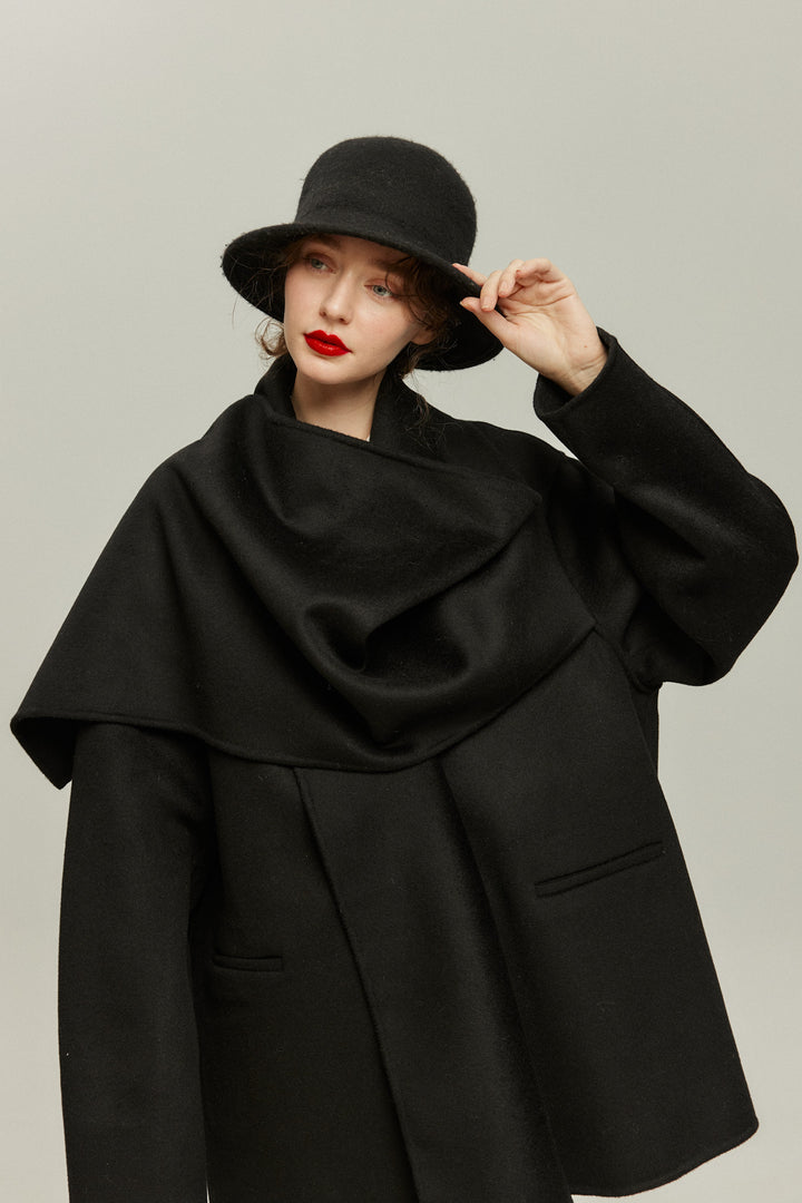 《クリスマスツリーのサイズはどれにする？》ストール風カラーデザインアウター-Black