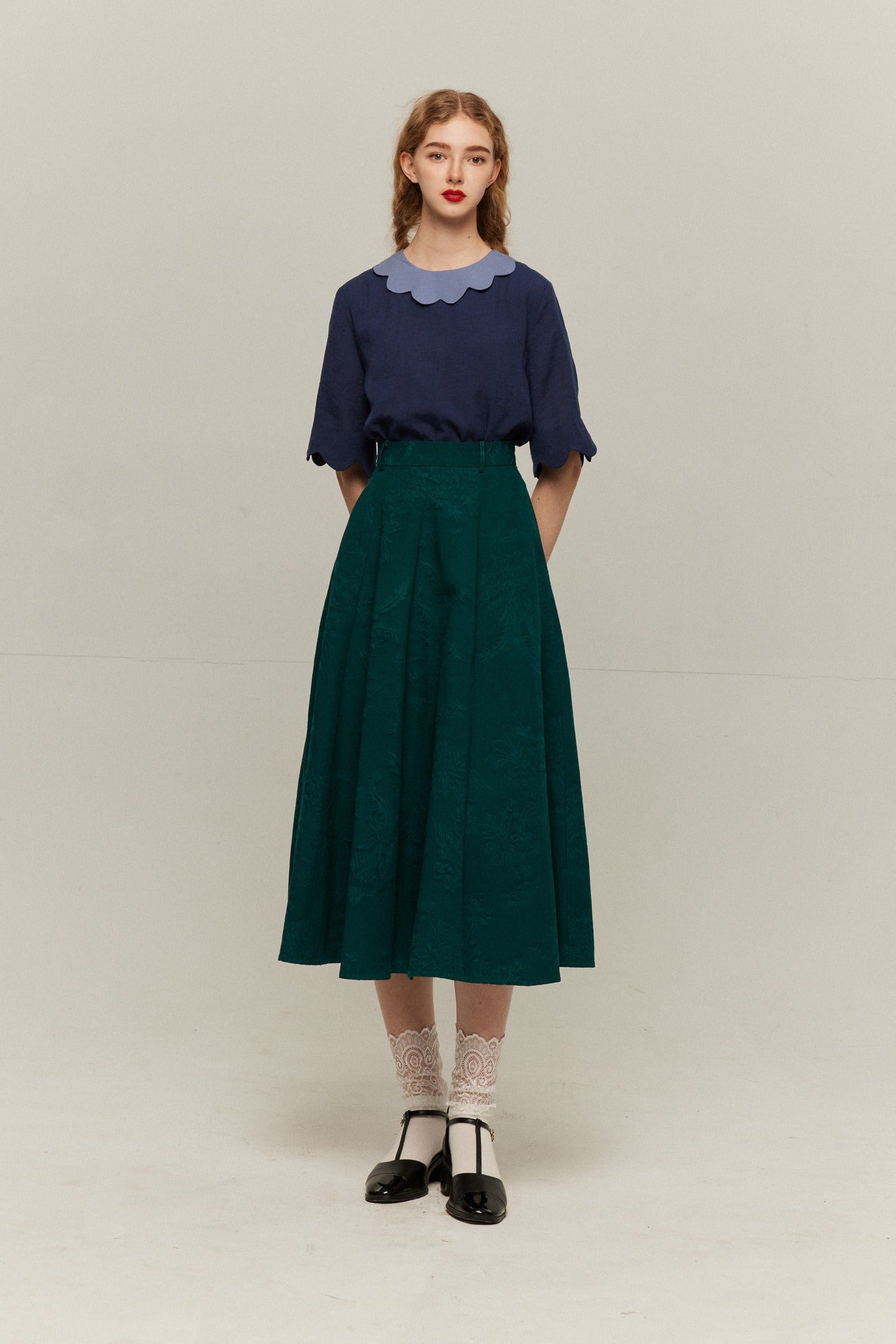 Tnewties キリンにパンを食べさせて　Mサイズ　スカートのみ キリンにパンを食べさせて》クラシカルパターンスカート-Green – Tnewties