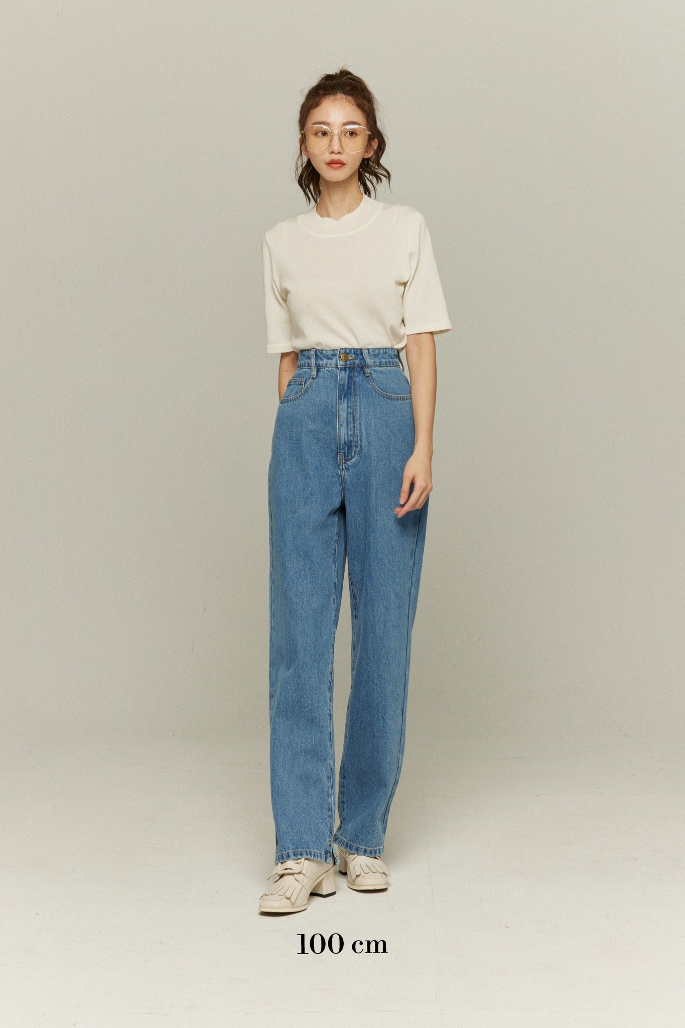 隕石が落ちてくる》ハイウエストストレートデニムパンツ-Blue – Tnewties
