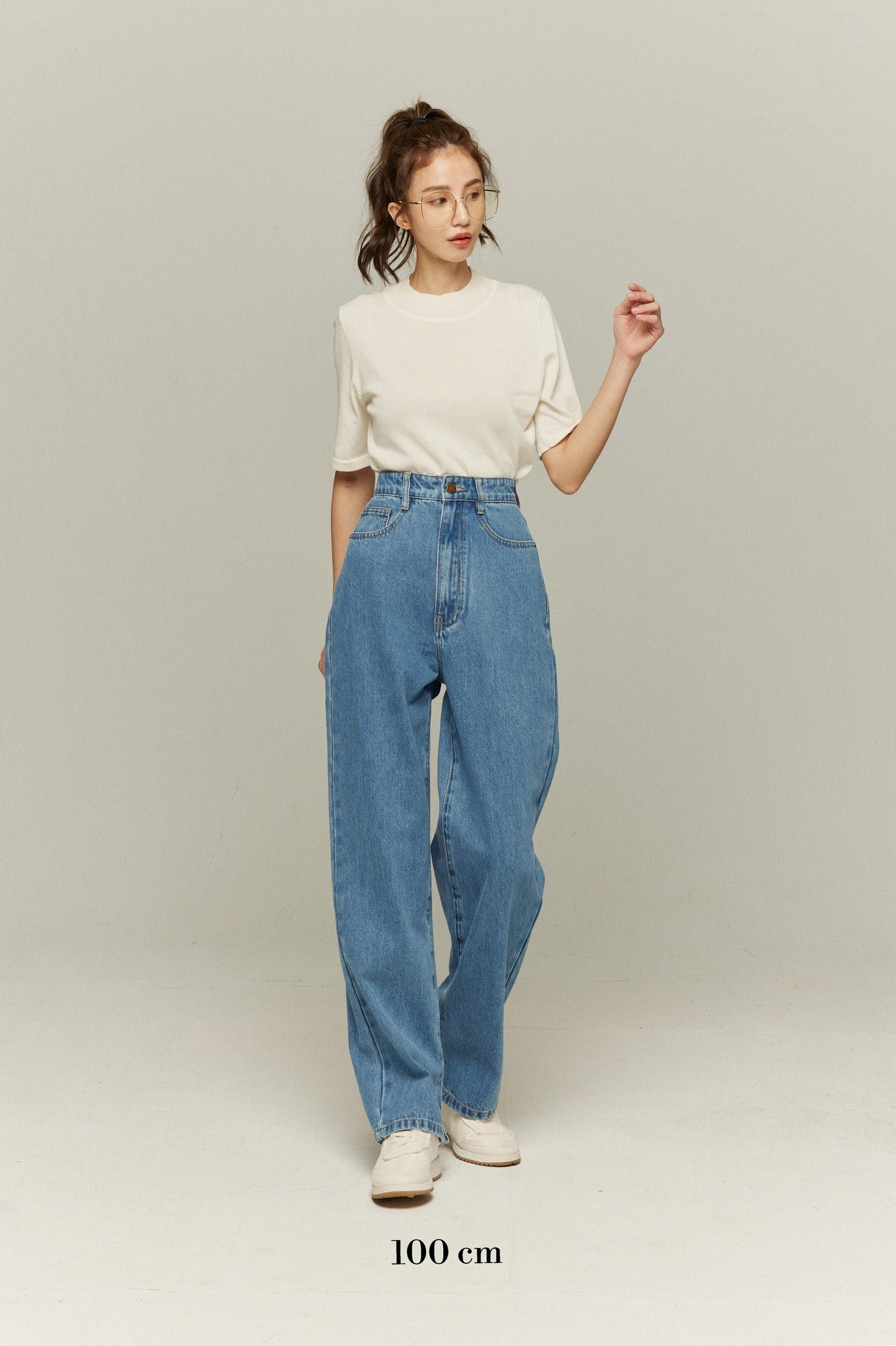 隕石が落ちてくる》ハイウエストストレートデニムパンツ-Blue – Tnewties