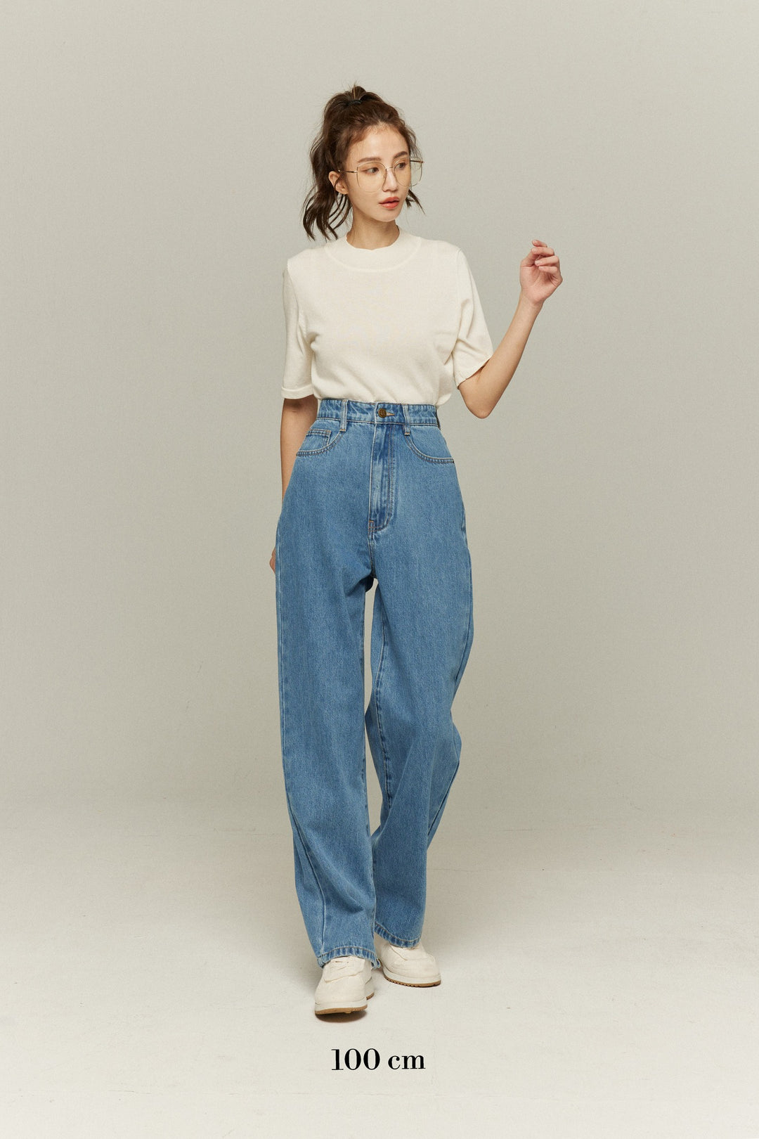 たぶん隕石 隕石が落ちてくる》ハイウエストストレートデニムパンツ-Blue