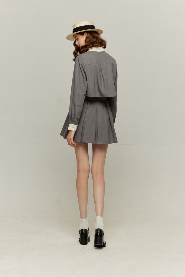 《Which button would you like to press? 》Bicolor crop tops-Gray